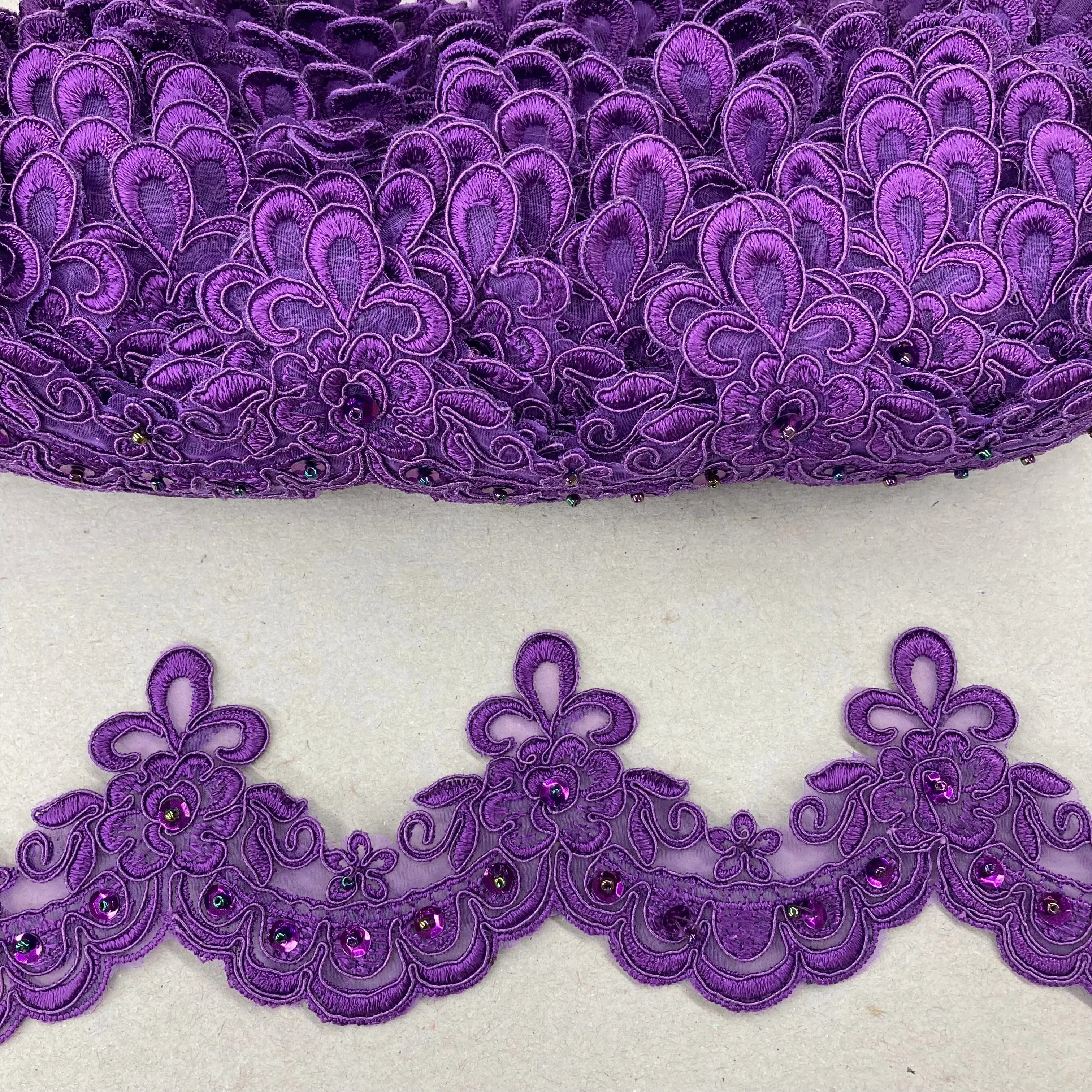 Beaded Lace Trimming Embroidered on 100% Polyester Organza | Lace USA - 95456N-BP
