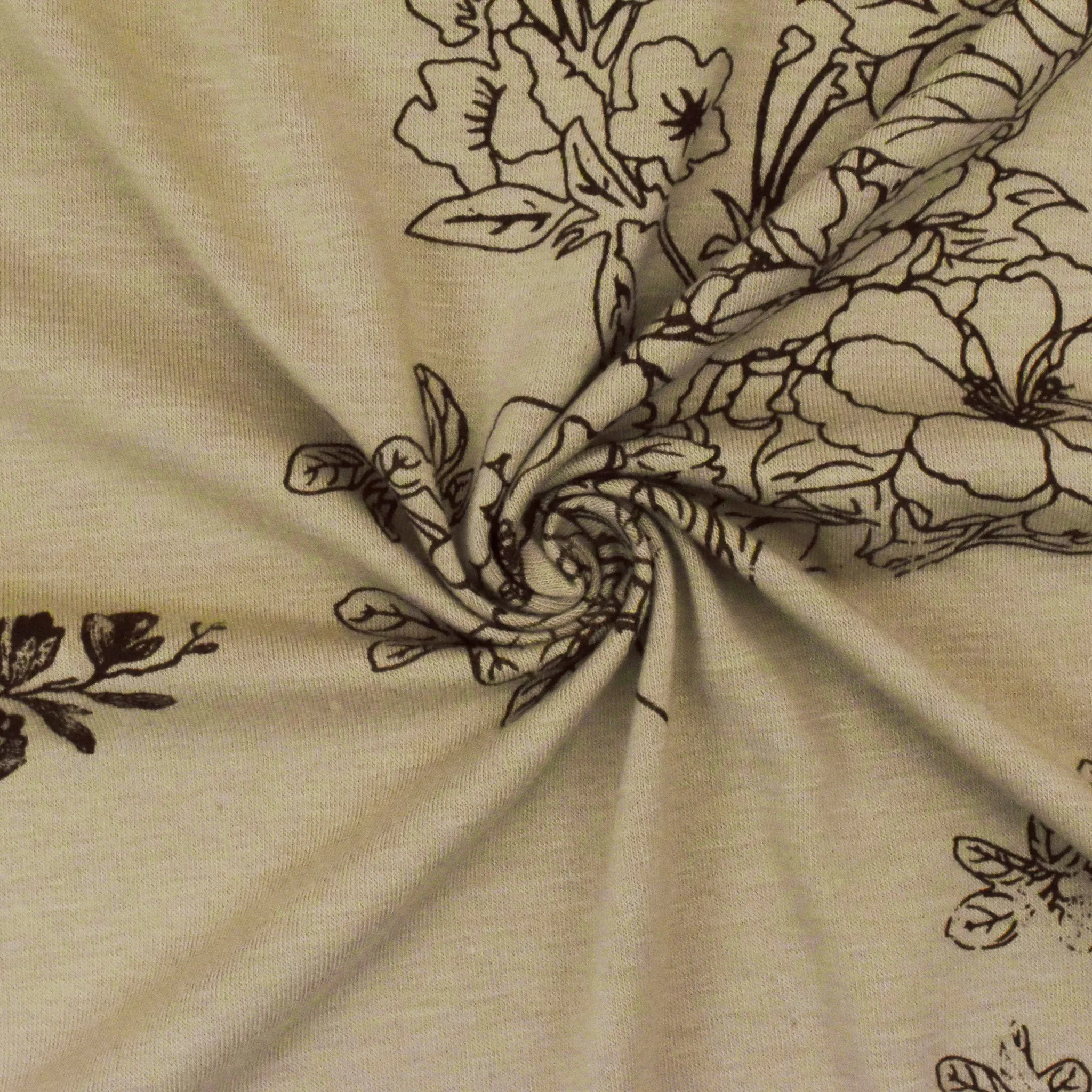 Beige-Brown Floral Printed Jersey Knit Fabric