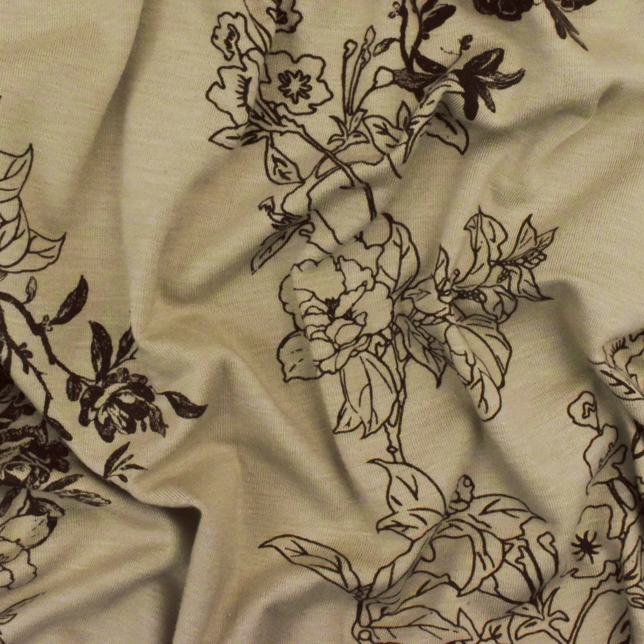Beige-Brown Floral Printed Jersey Knit Fabric