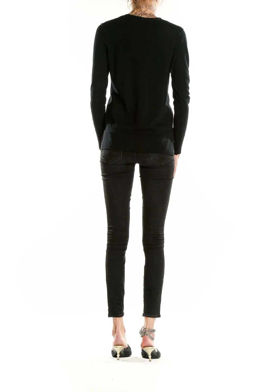 Black Merino Wool V-Neck Cardigan