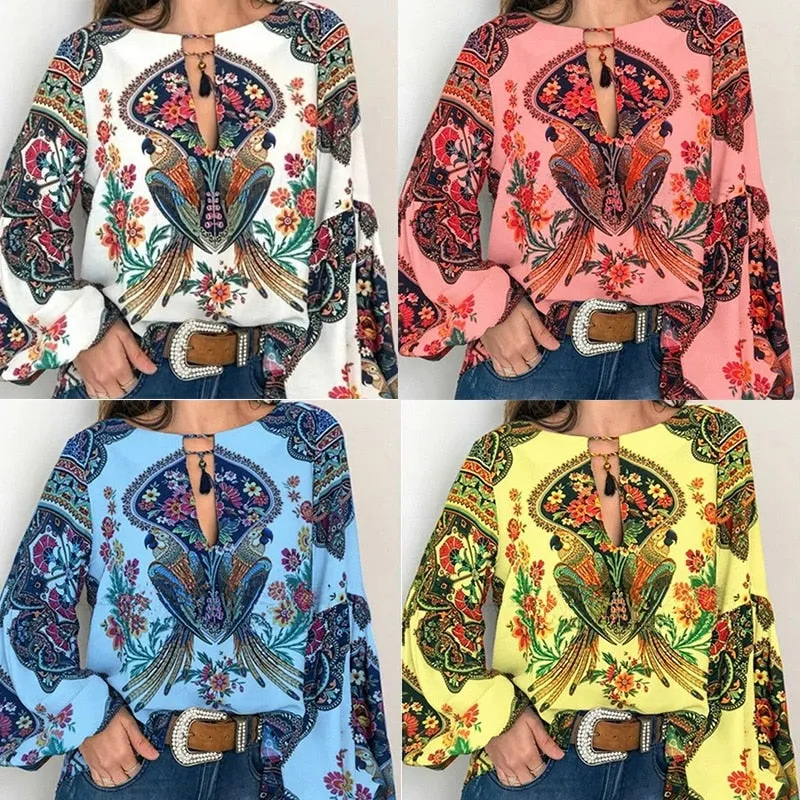 Bohemian Clothing Shirt Vintage Floral Blouse