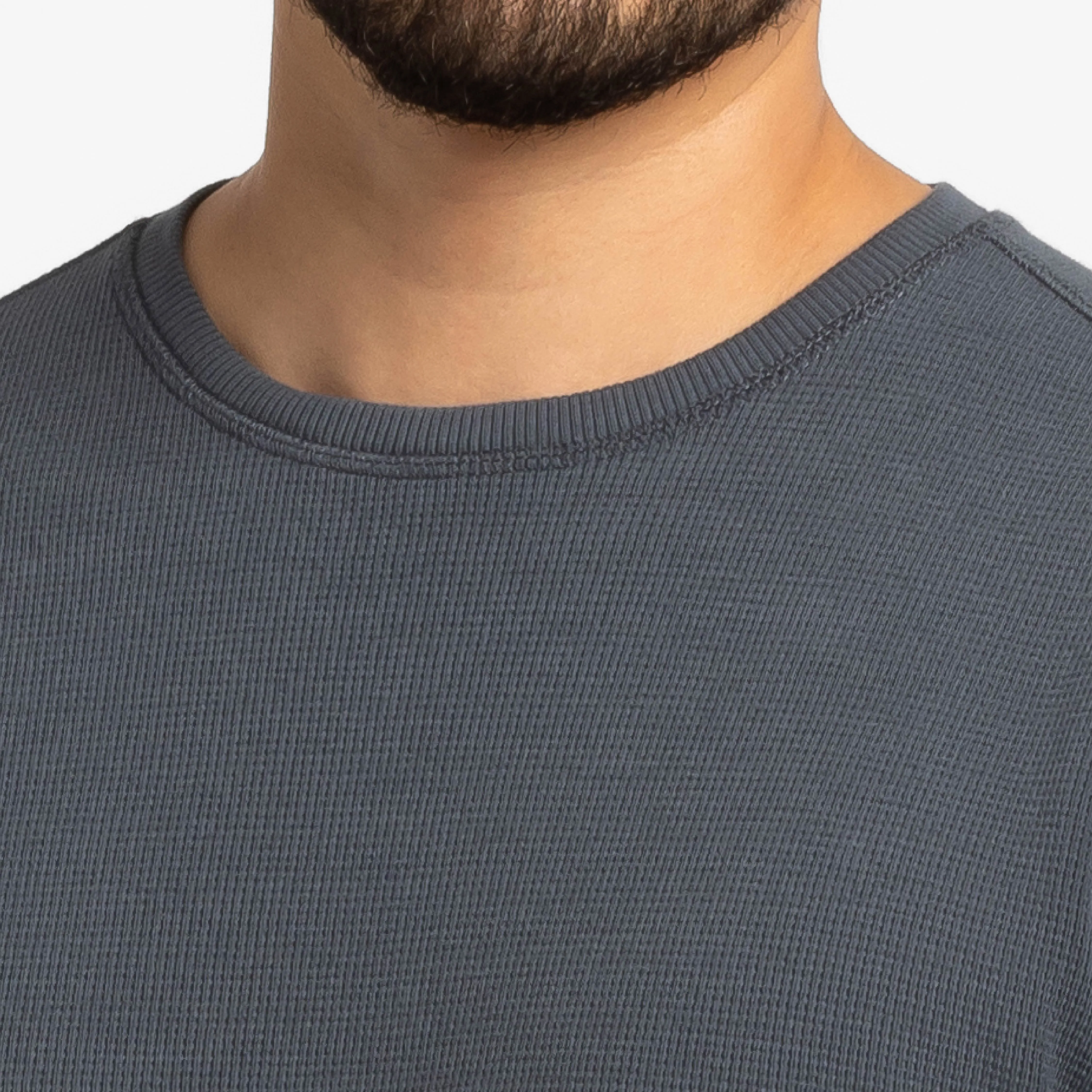 Bright Navy Waffle Long Sleeve Crew Neck Tee