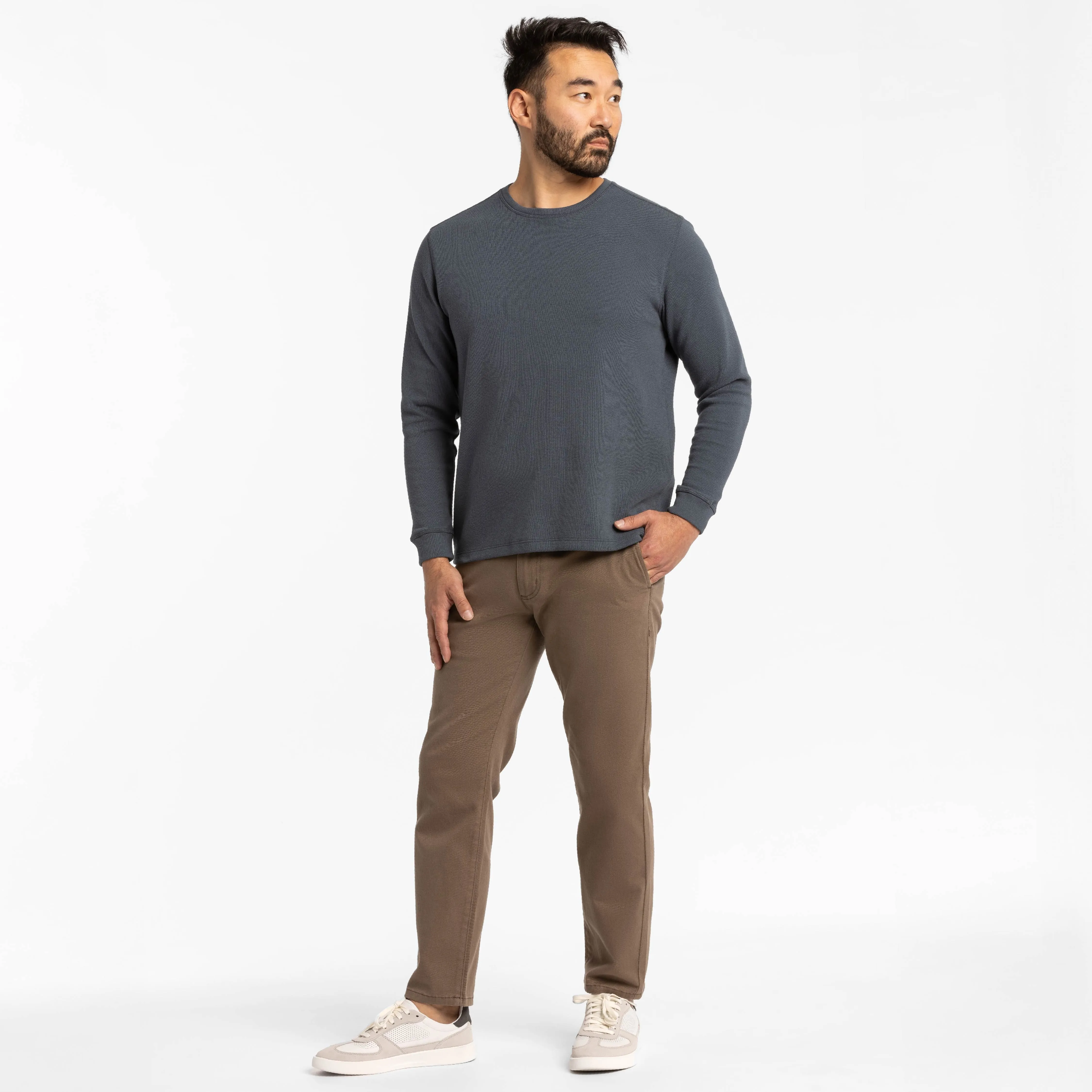Bright Navy Waffle Long Sleeve Crew Neck Tee