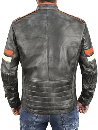 Cafe Racer Jacket Vintage Motorcycle Retro Moto Distressed Leather Jacket | Distressed Motorcycle Jacket Men