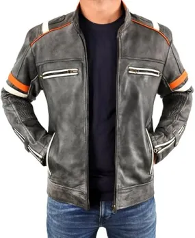 Cafe Racer Jacket Vintage Motorcycle Retro Moto Distressed Leather Jacket | Distressed Motorcycle Jacket Men
