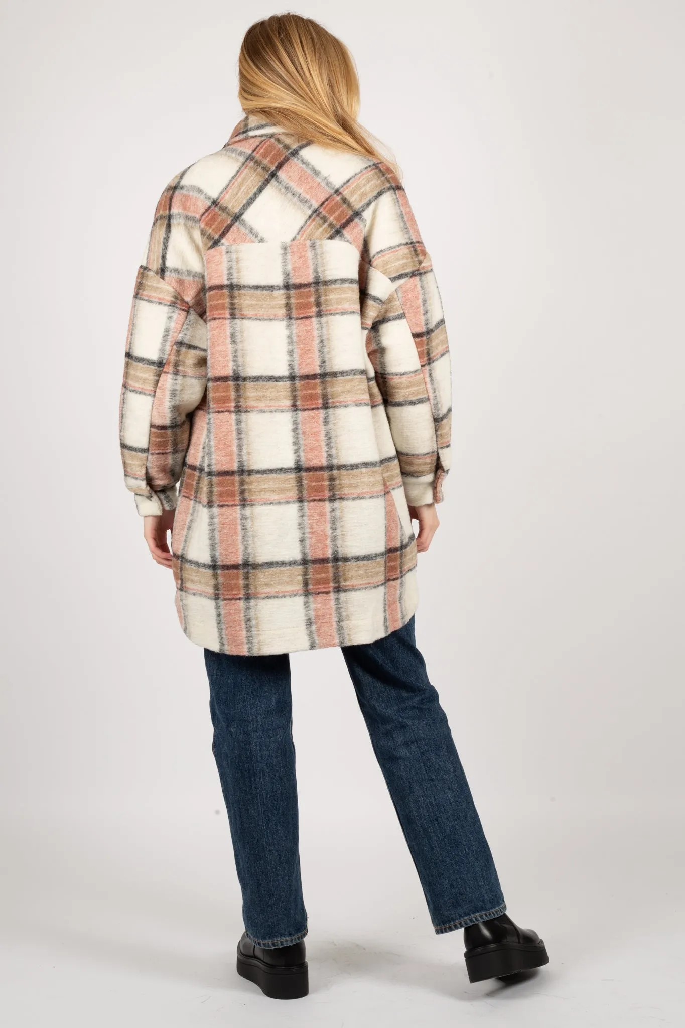 Celine Coat Wool - Offwhite/Rose/Camel Checks