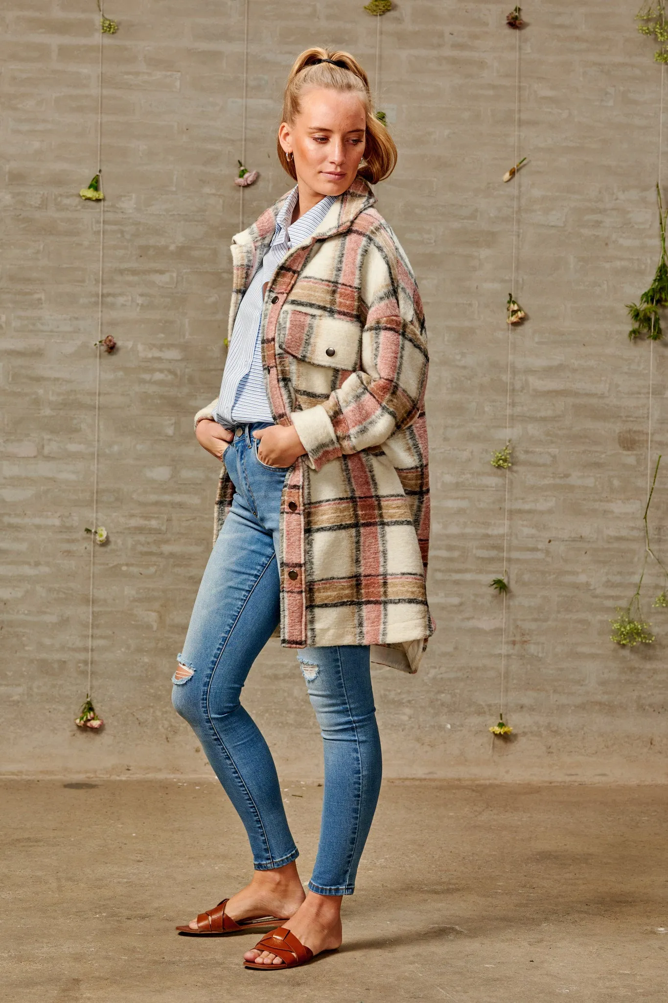 Celine Coat Wool - Offwhite/Rose/Camel Checks