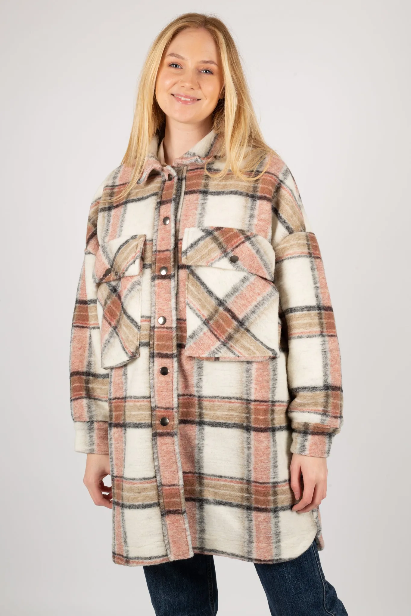 Celine Coat Wool - Offwhite/Rose/Camel Checks