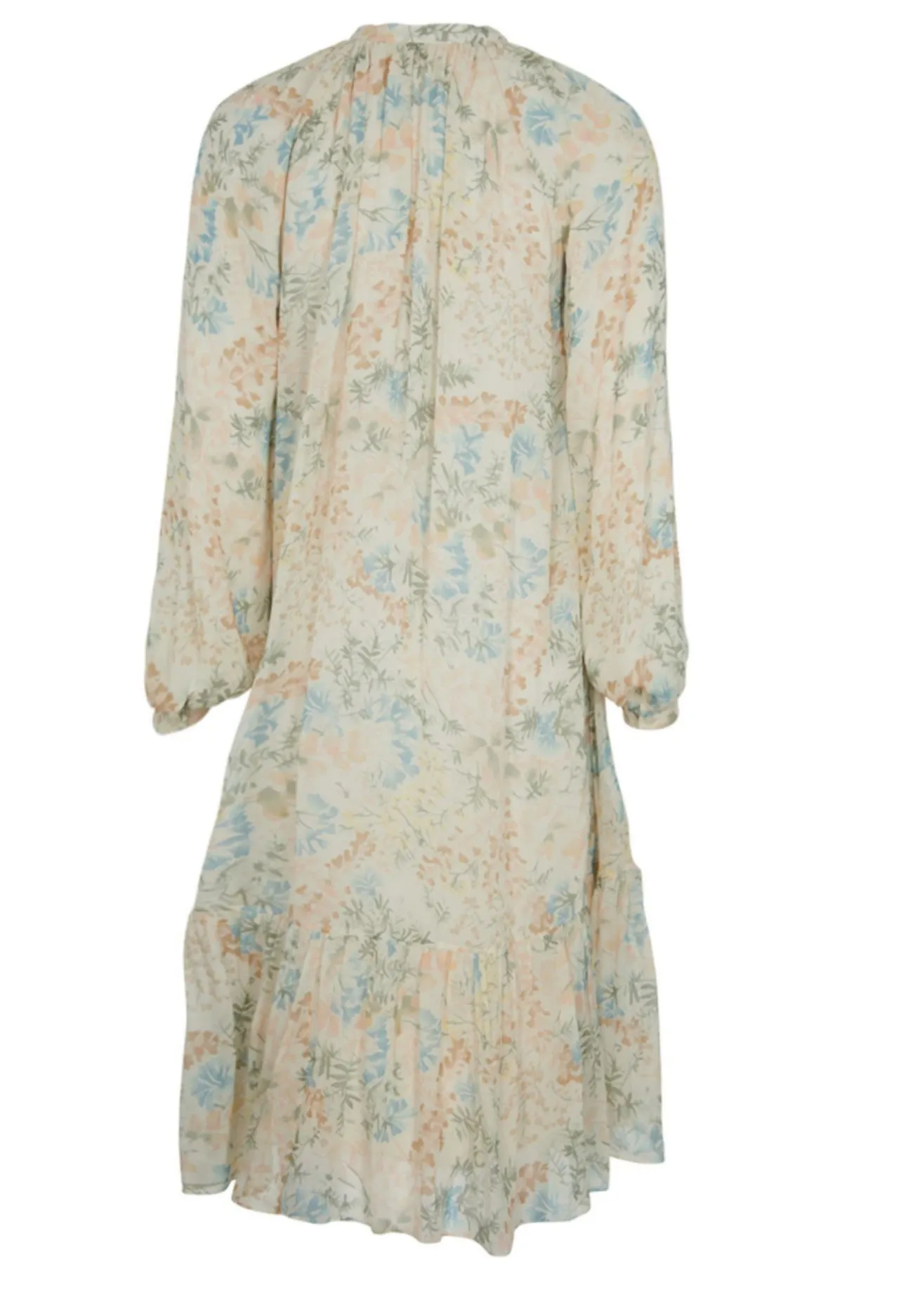 CELINE SILK-CHIFFON MIDI DRESS IN FLORAL MOTIF WITH BOTTOM RUFFLE Size F 34 ladies