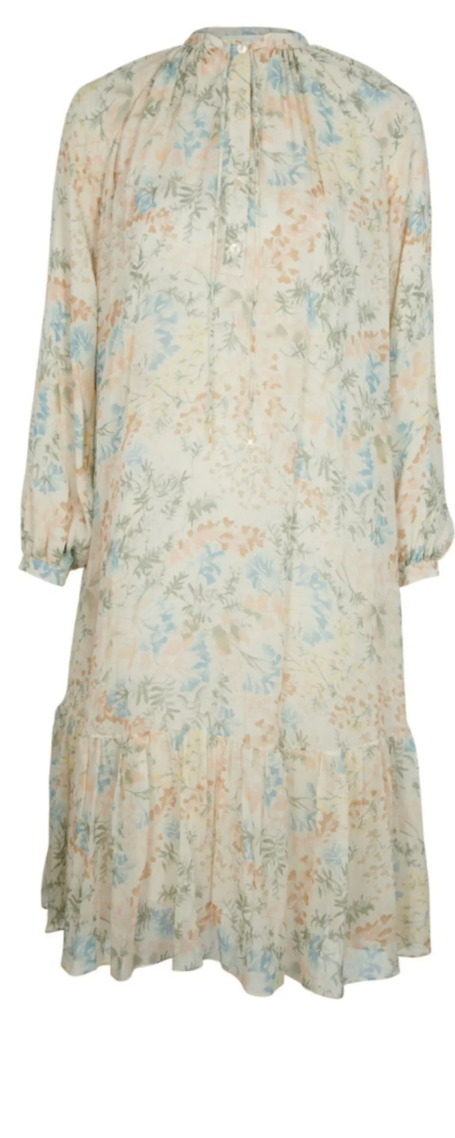 CELINE SILK-CHIFFON MIDI DRESS IN FLORAL MOTIF WITH BOTTOM RUFFLE Size F 34 ladies