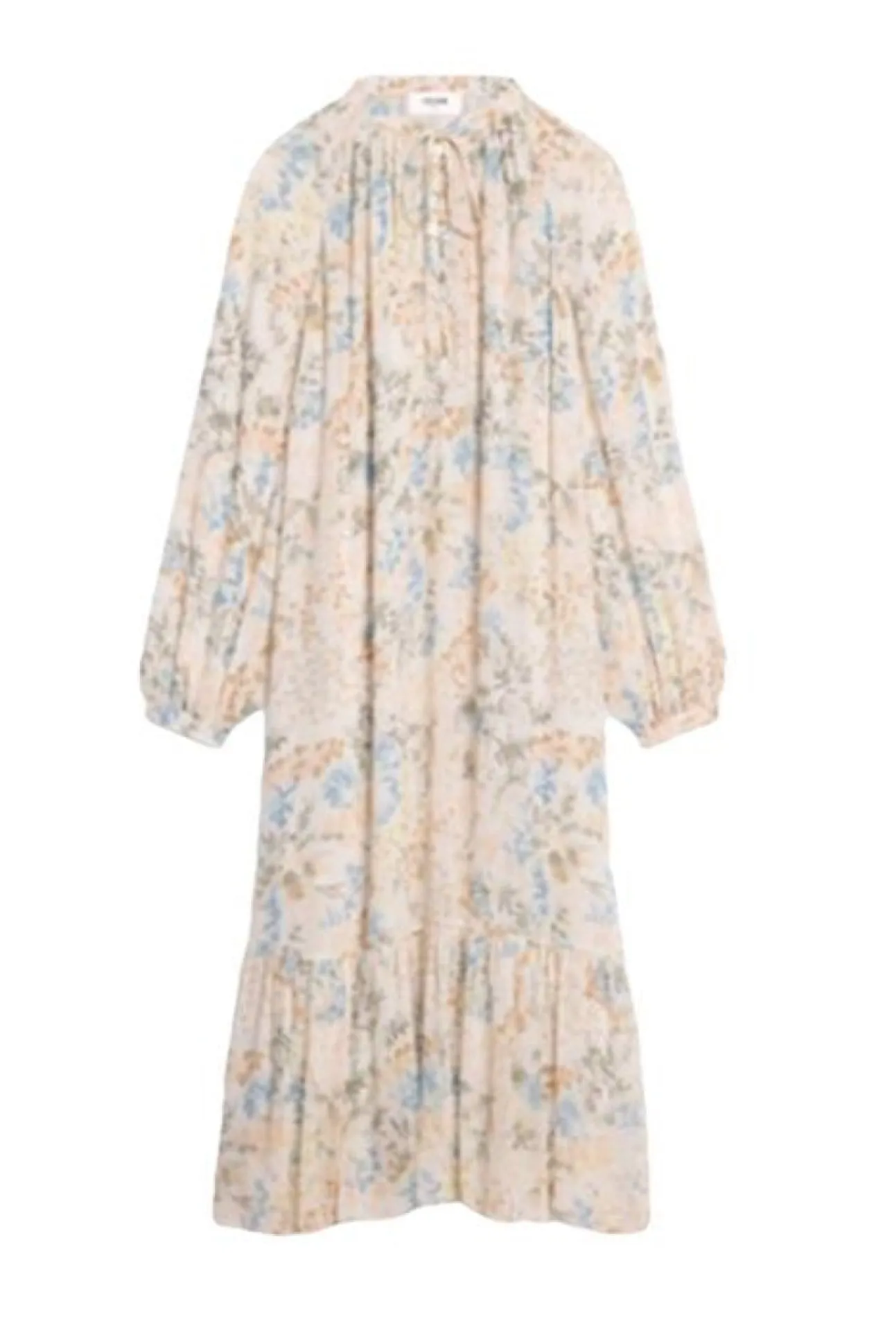 CELINE SILK-CHIFFON MIDI DRESS IN FLORAL MOTIF WITH BOTTOM RUFFLE Size F 34 ladies