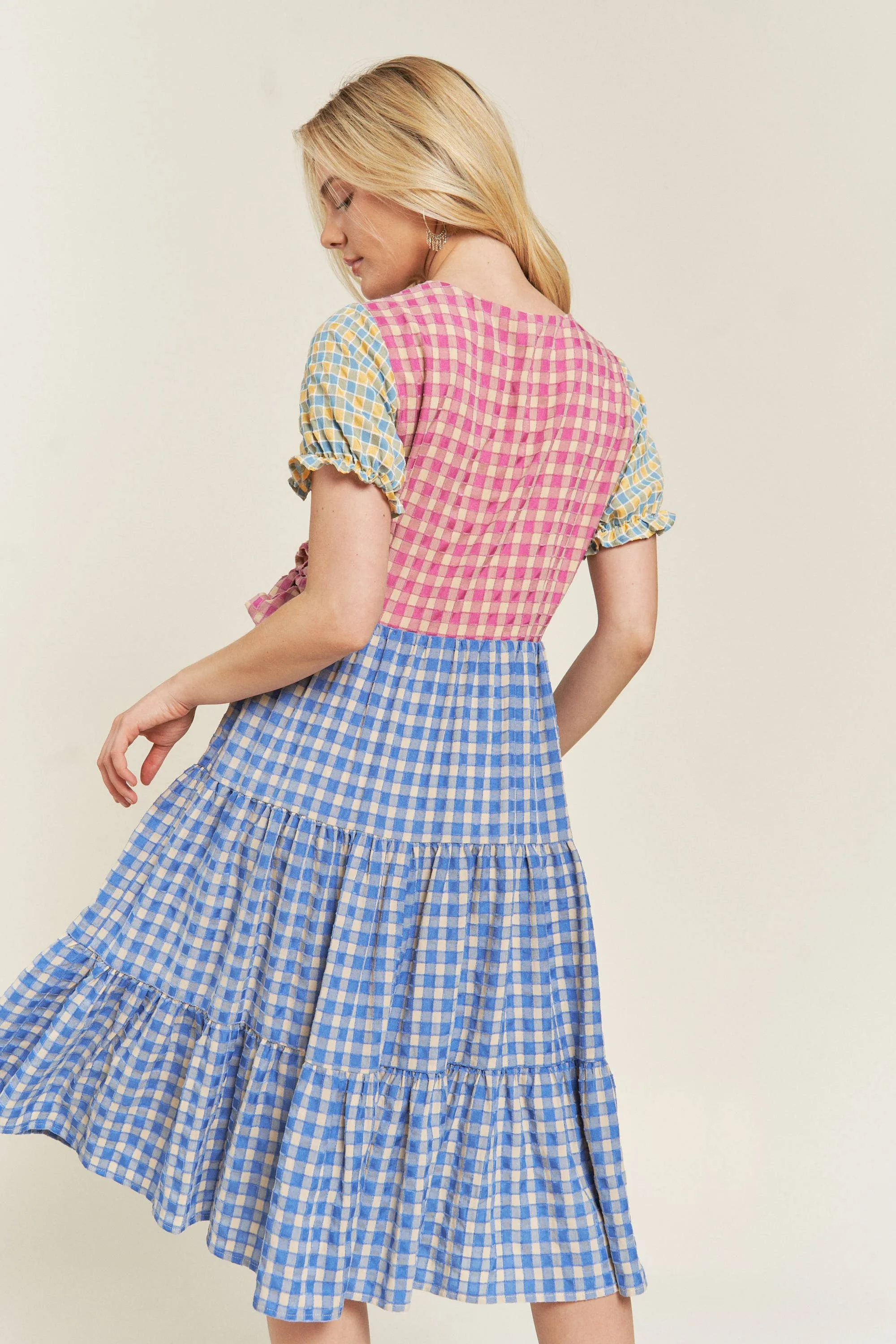 Colorblock Gingham Dress