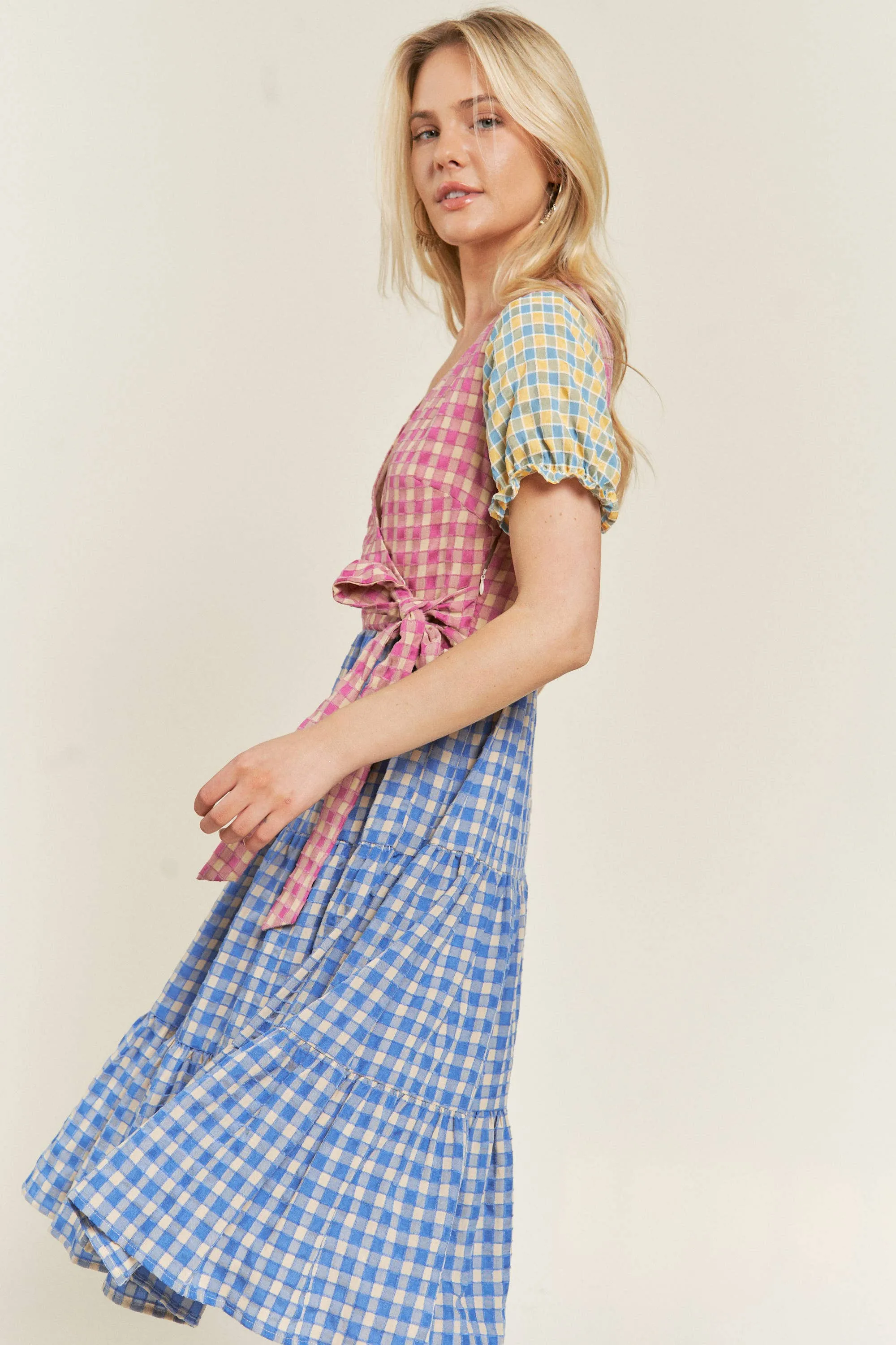 Colorblock Gingham Dress