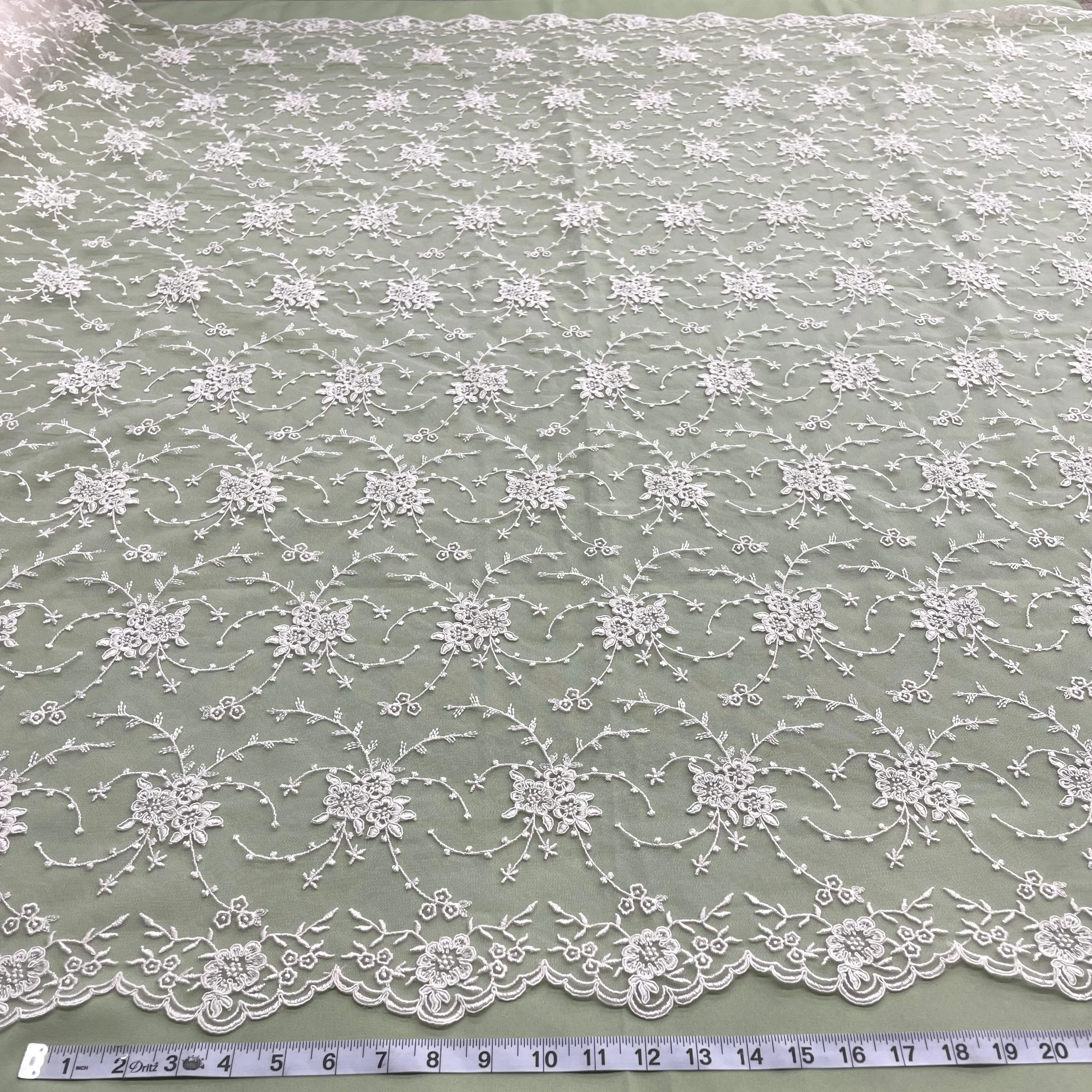 Corded Bridal Lace Fabric Embroidered on 100% Polyester Net Mesh | Lace USA - 95575W