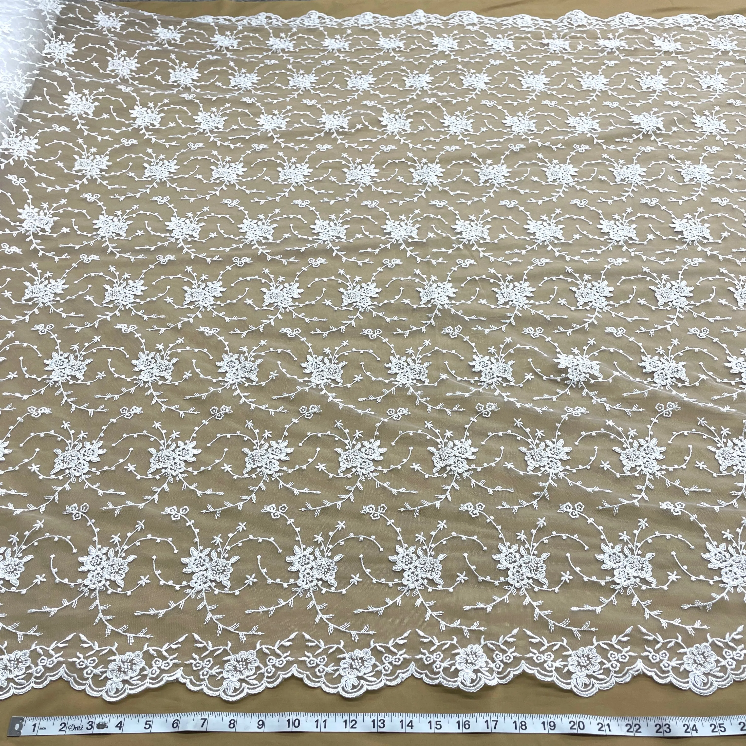 Corded Bridal Lace Fabric Embroidered on 100% Polyester Net Mesh | Lace USA - 95575W