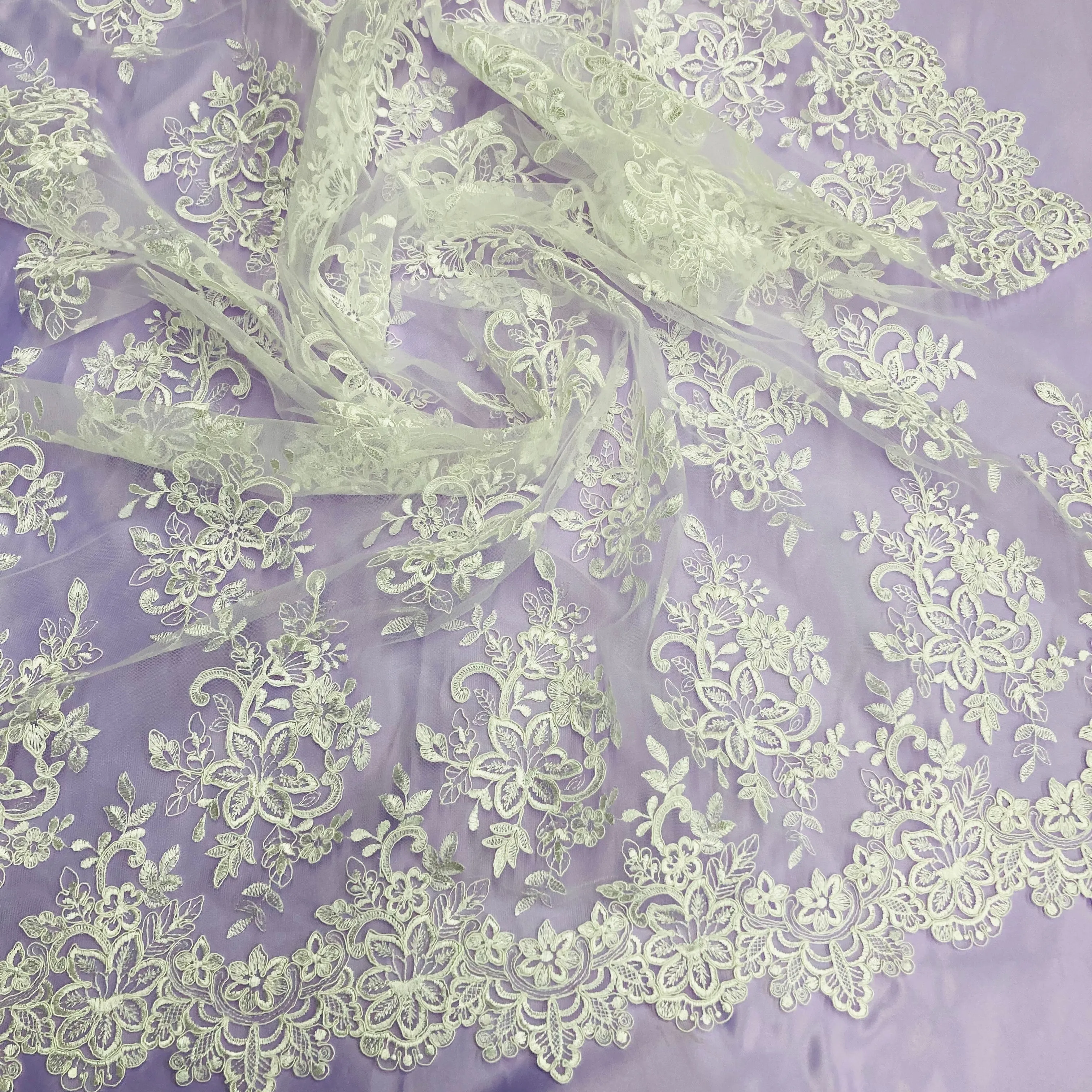 Corded Bridal Lace Fabric Embroidered on 100% Polyester Net Mesh | Lace USA - 96983W