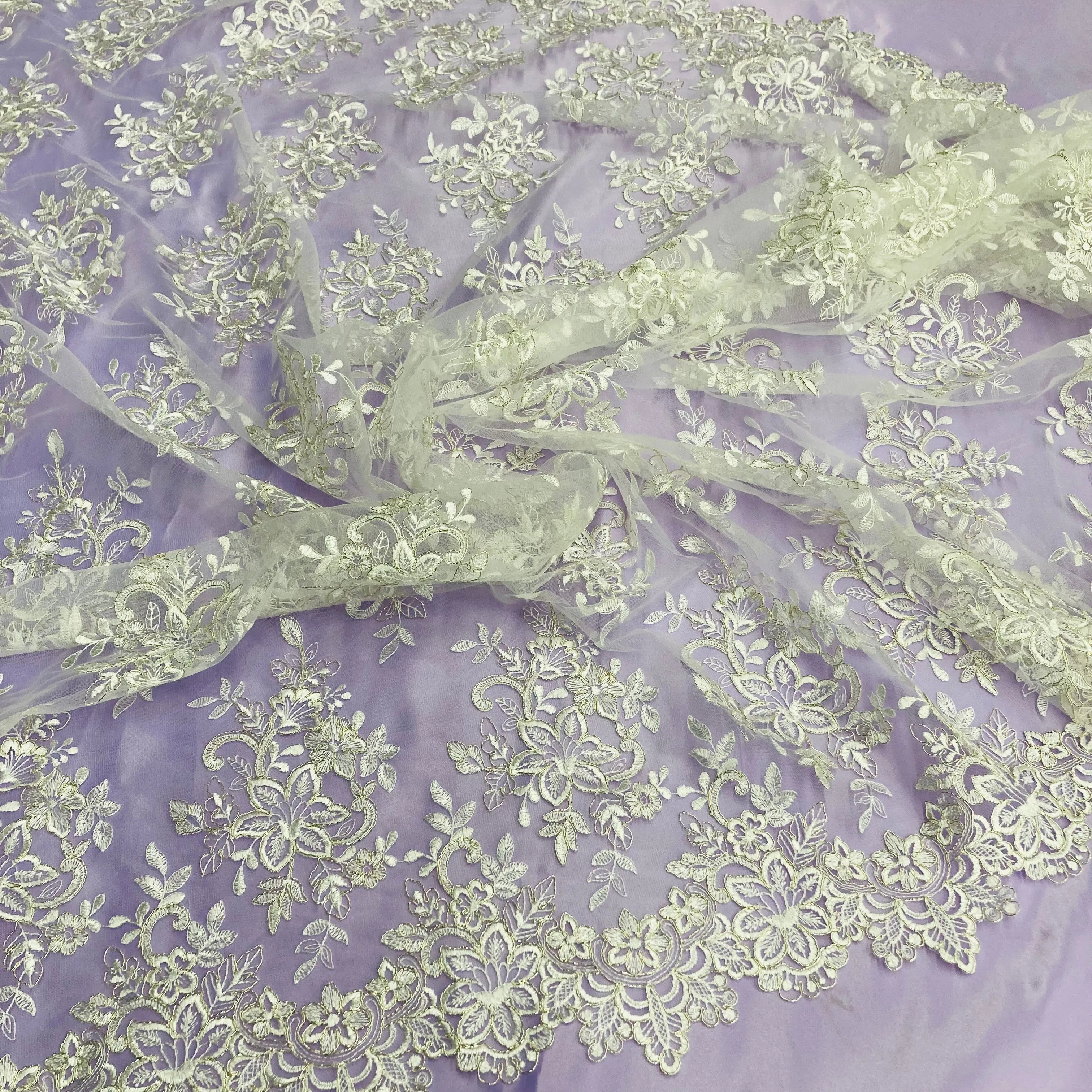 Corded Bridal Lace Fabric Embroidered on 100% Polyester Net Mesh | Lace USA - 96983W