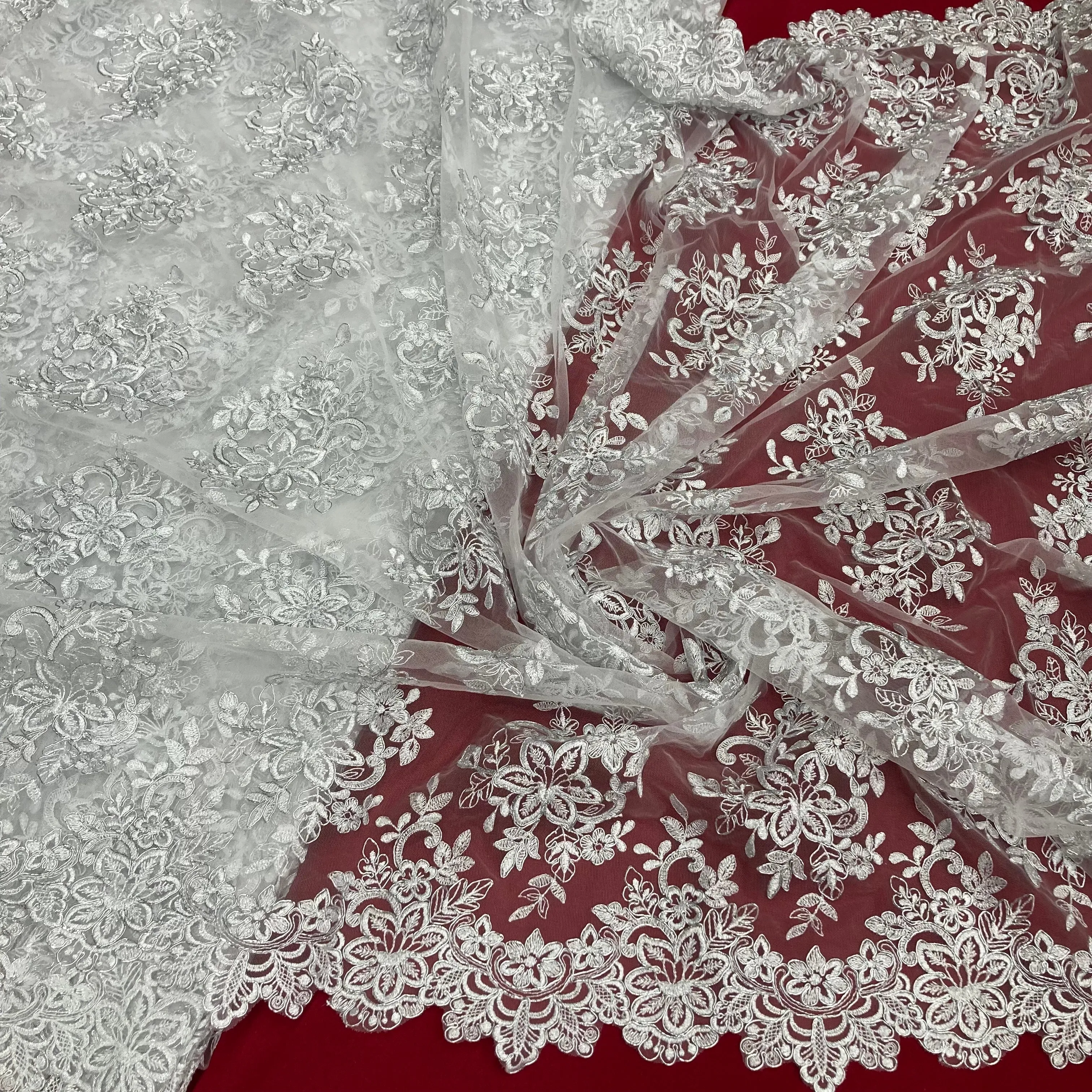 Corded Bridal Lace Fabric Embroidered on 100% Polyester Net Mesh | Lace USA - 96983W