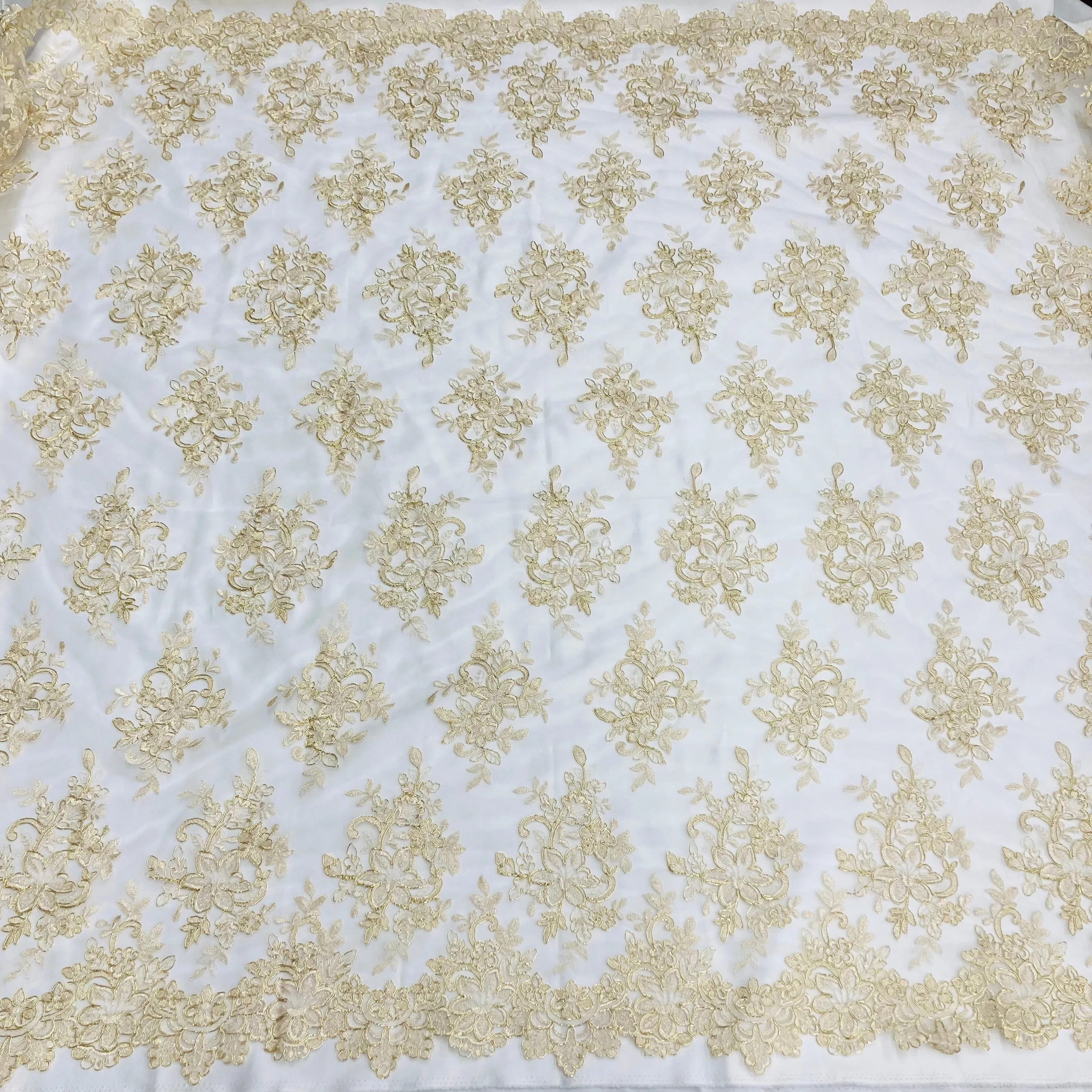 Corded Bridal Lace Fabric Embroidered on 100% Polyester Net Mesh | Lace USA - 96983W