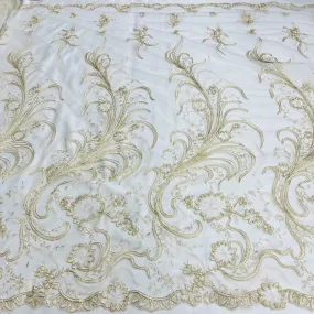 Corded Bridal Lace Fabric Embroidered on 100% Polyester Net Mesh | Lace USA - 97130W