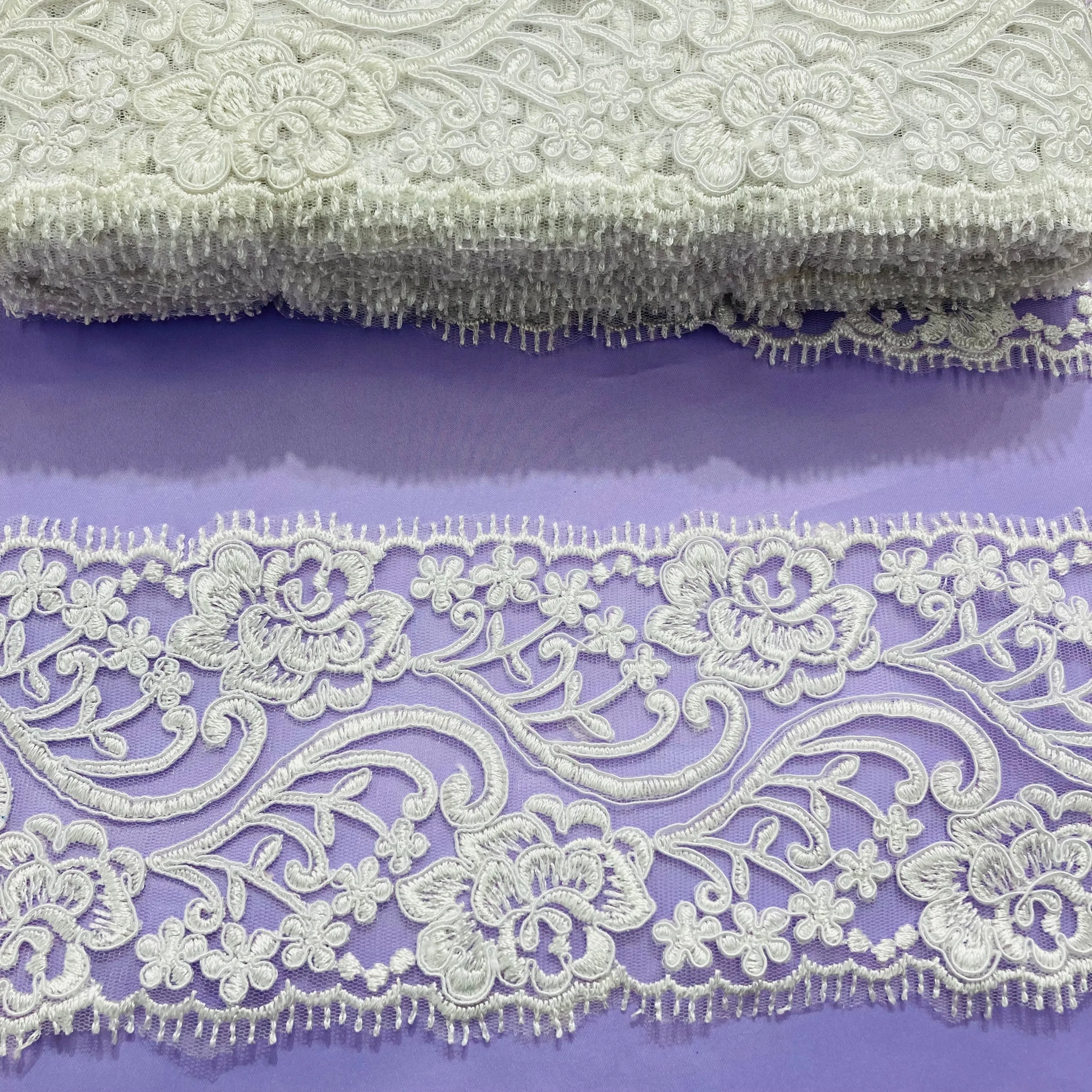 Corded Double Sided Lace Trimming Embroidered on 100% Polyester Net Mesh | Lace USA - 95349W/2