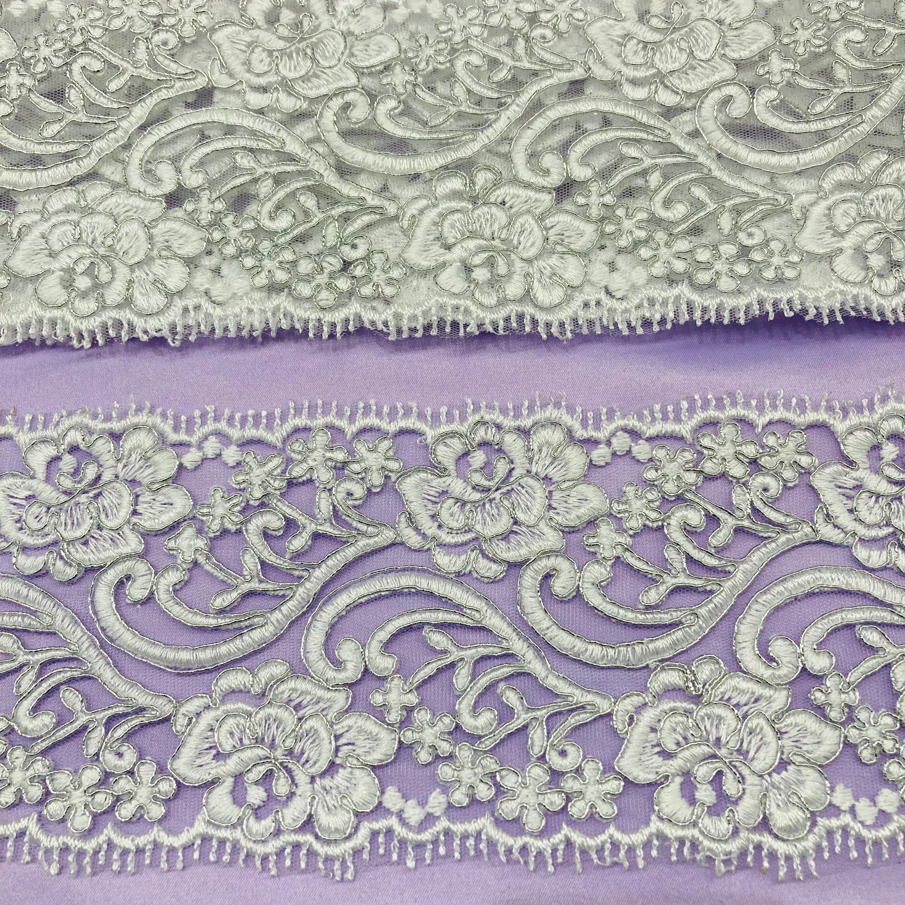 Corded Double Sided Lace Trimming Embroidered on 100% Polyester Net Mesh | Lace USA - 95349W/2