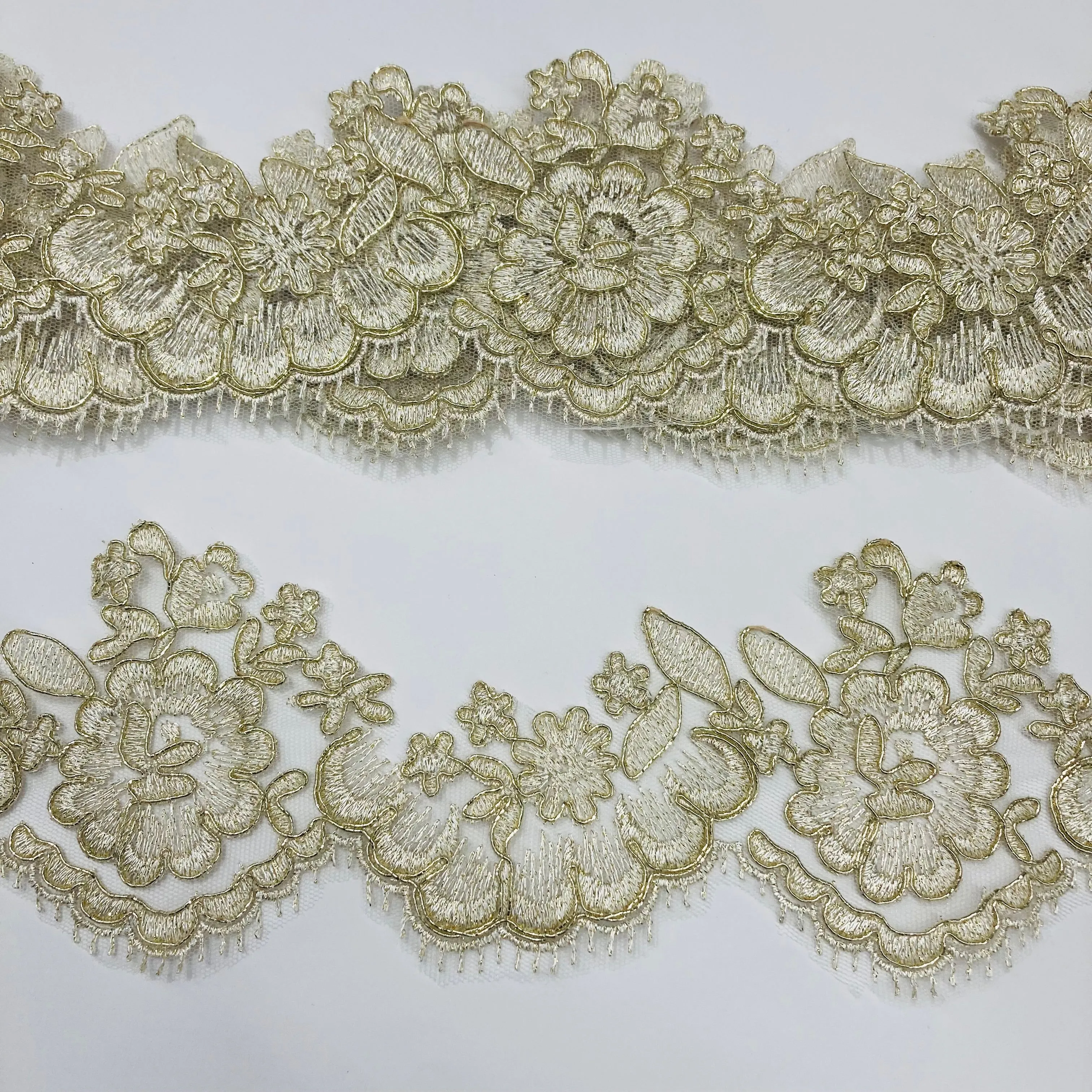 Corded Lace Trimming Embroidered on 100% Polyester Net Mesh | Lace USA - 95377W/1