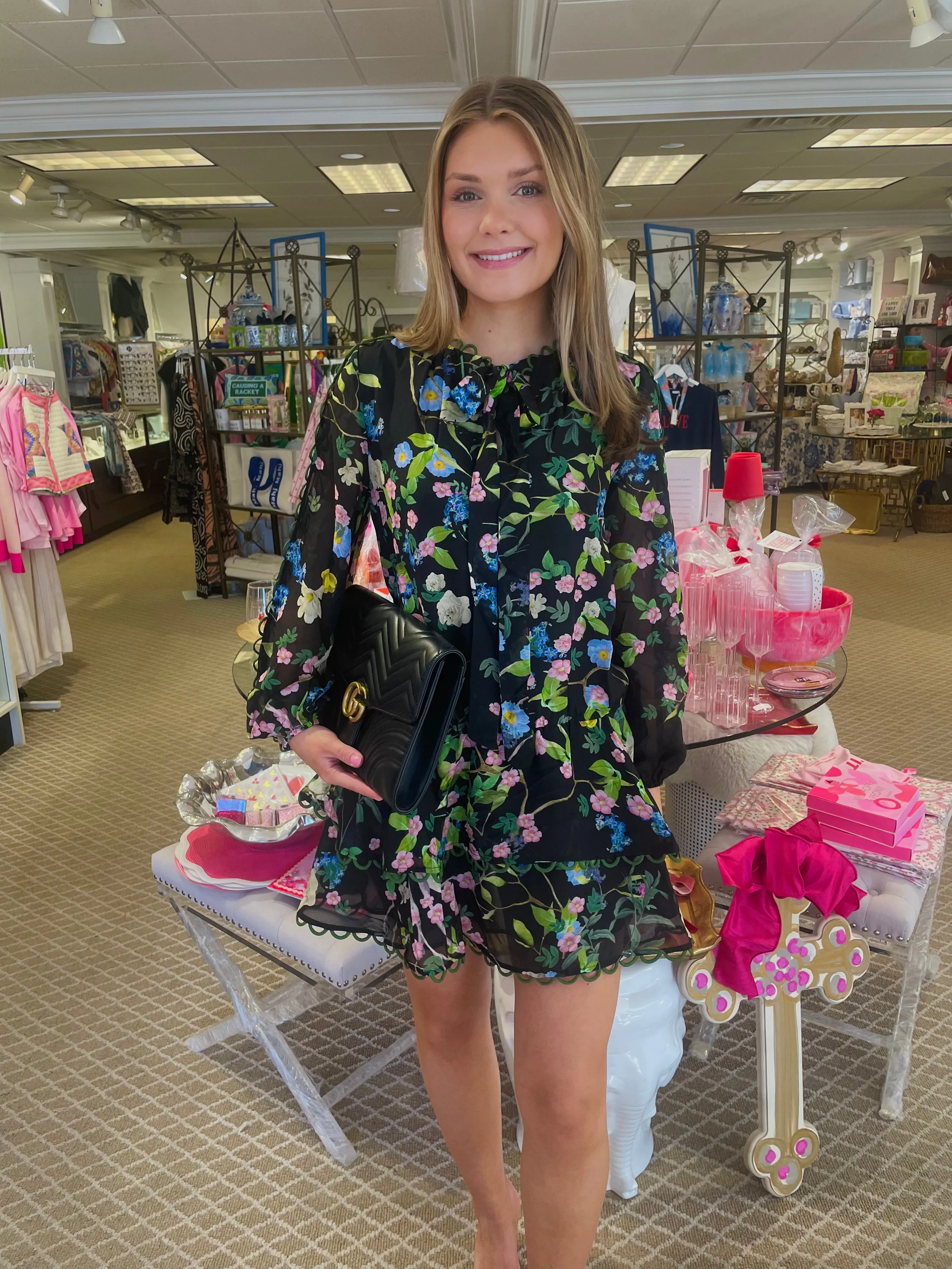 Delilah Silk Dress | Black Floral