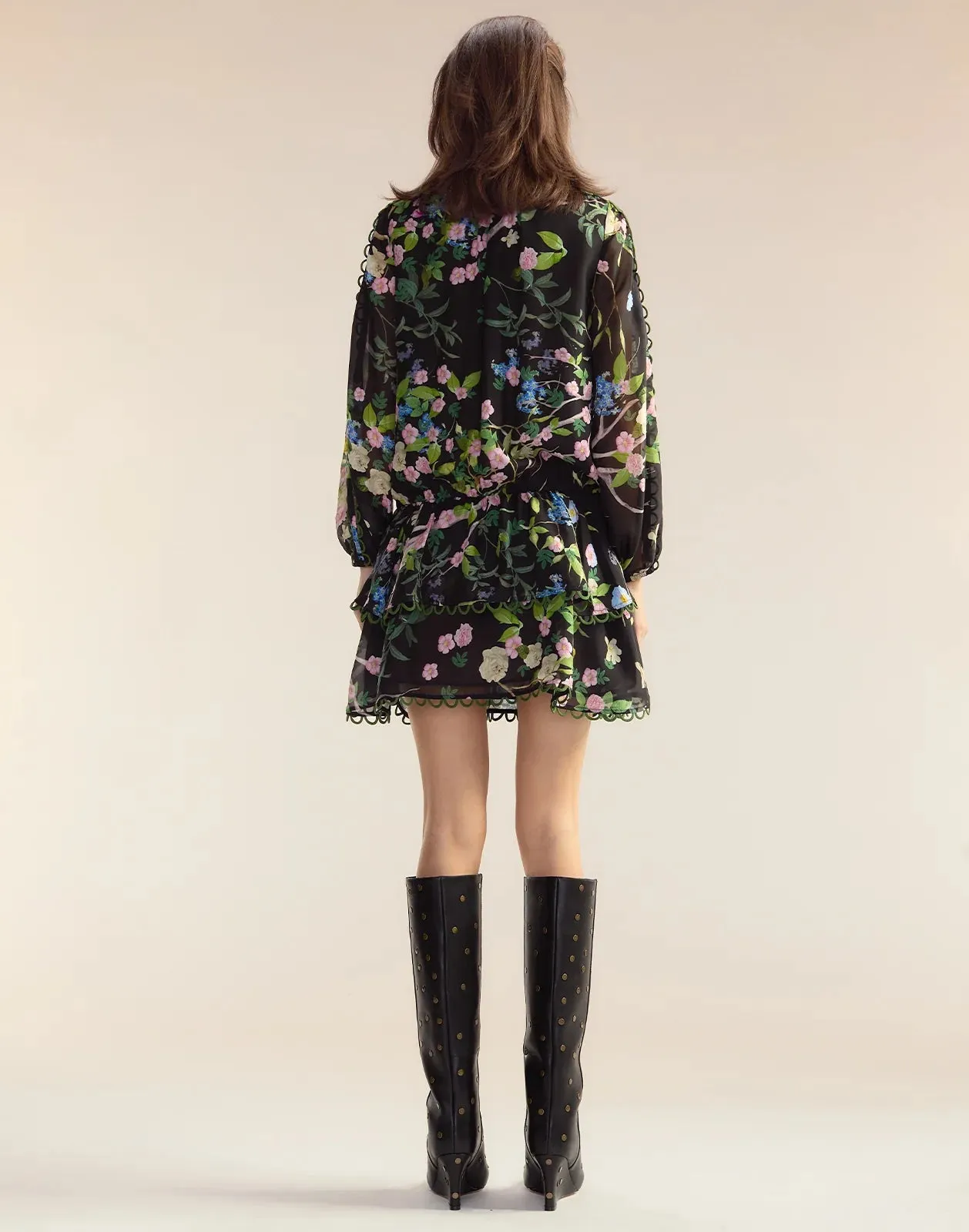 Delilah Silk Dress | Black Floral