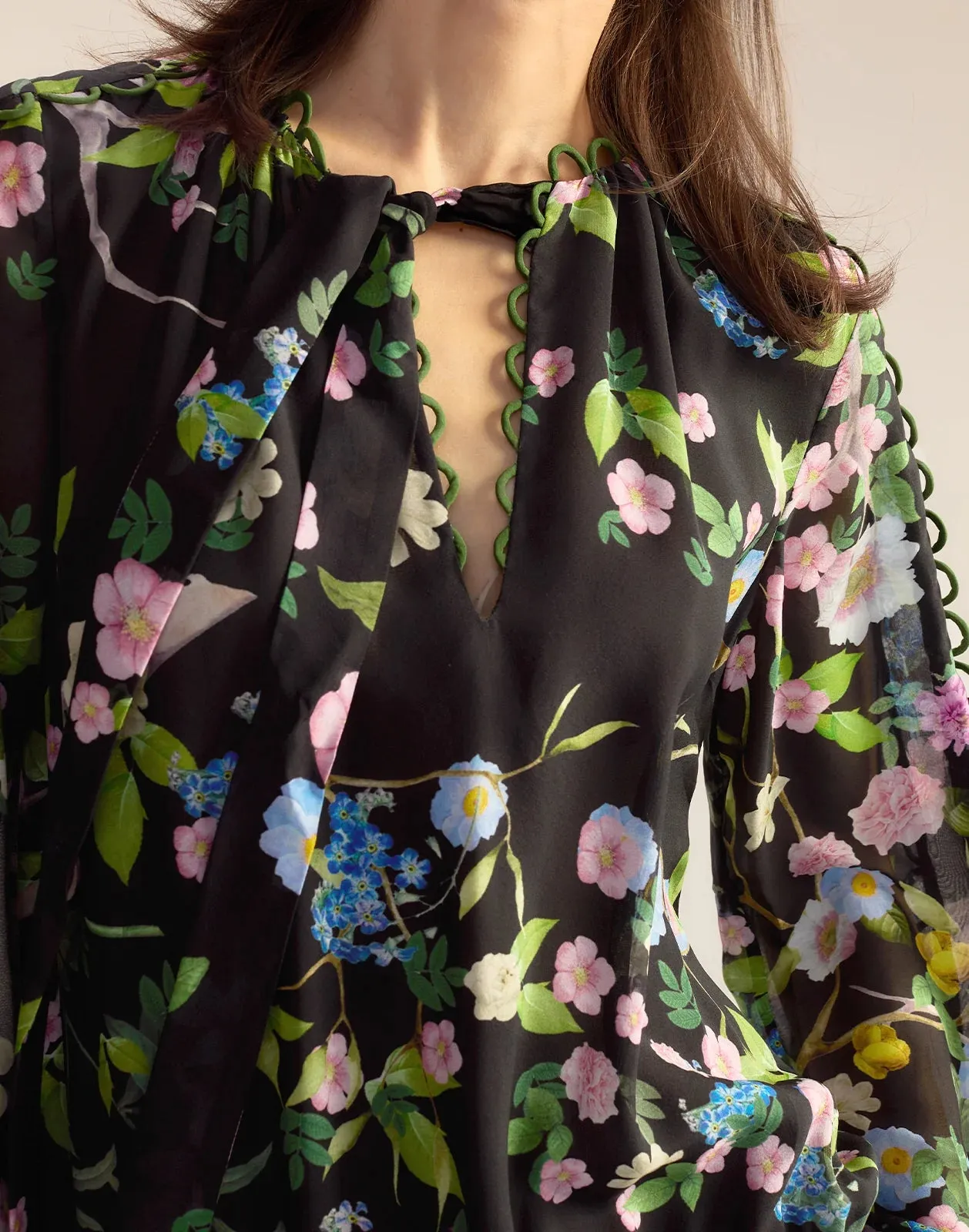Delilah Silk Dress | Black Floral