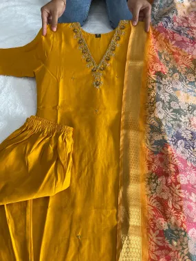 Designer Roman silk 3pc Floral dupatta set