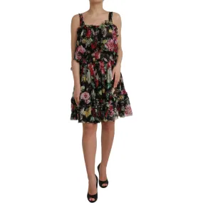 Dolce & Gabbana Black Floral Silk A-line Sleeveless Dress