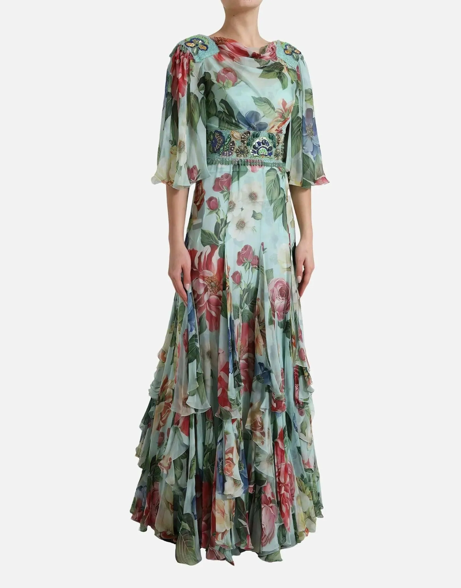 Dolce & Gabbana Floral Draped Neck Maxi Dress