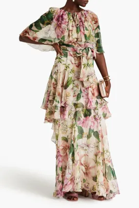 Dolce & Gabbana Tiered Floral-Print Maxi Dress In Pink