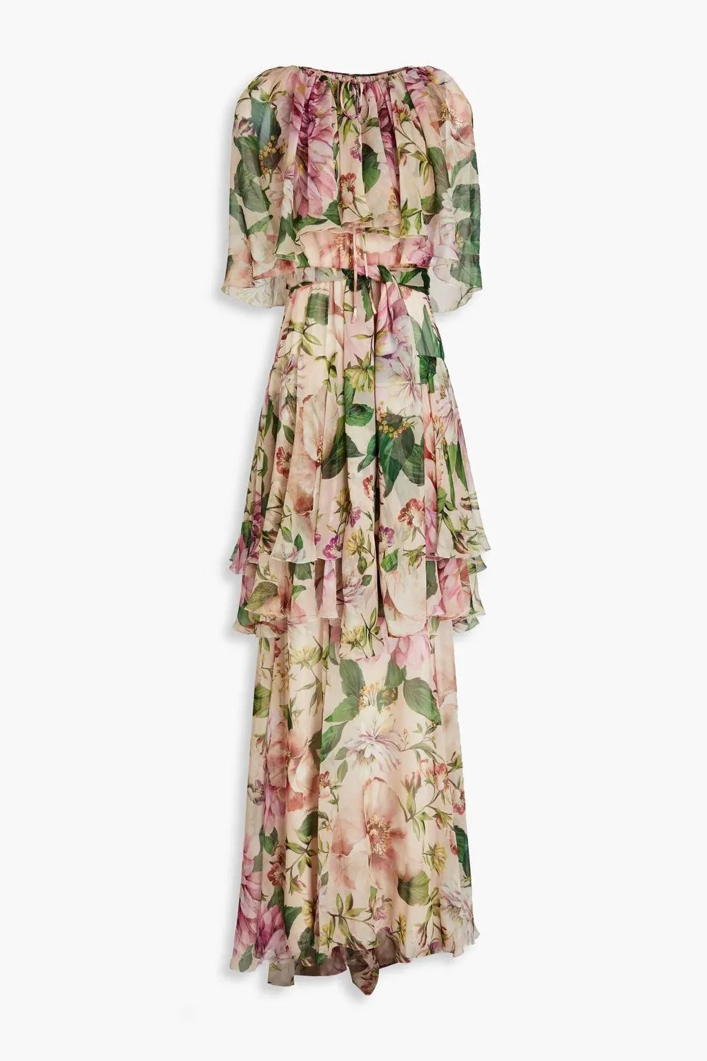 Dolce & Gabbana Tiered Floral-Print Maxi Dress In Pink