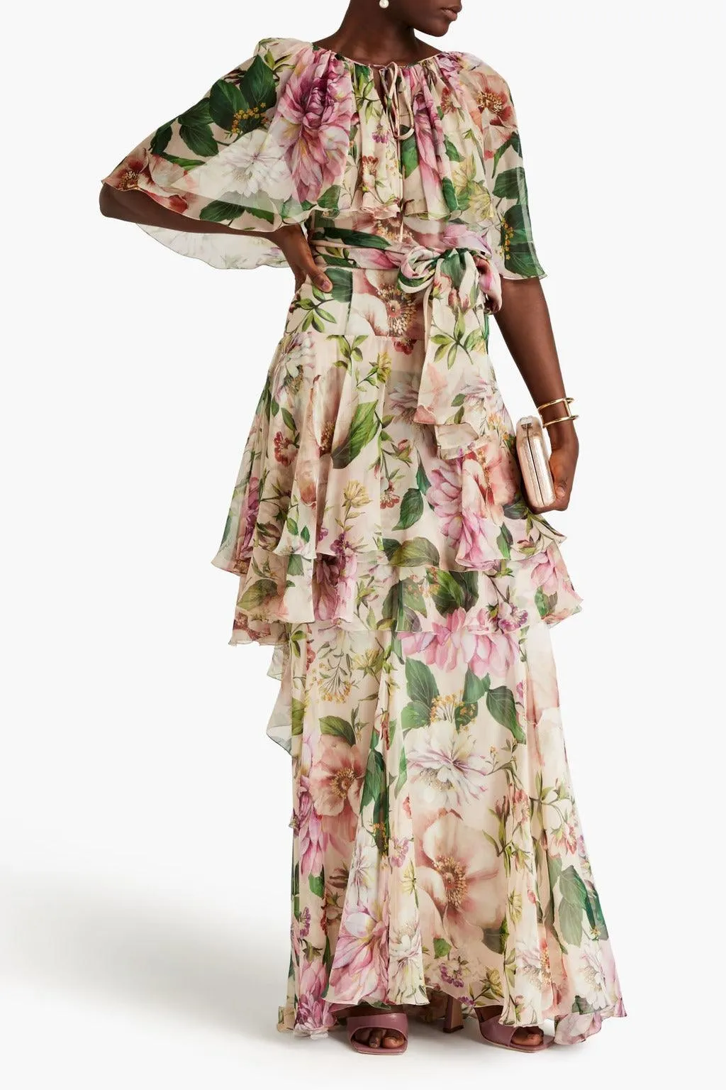 Dolce & Gabbana Tiered Floral-Print Maxi Dress In Pink