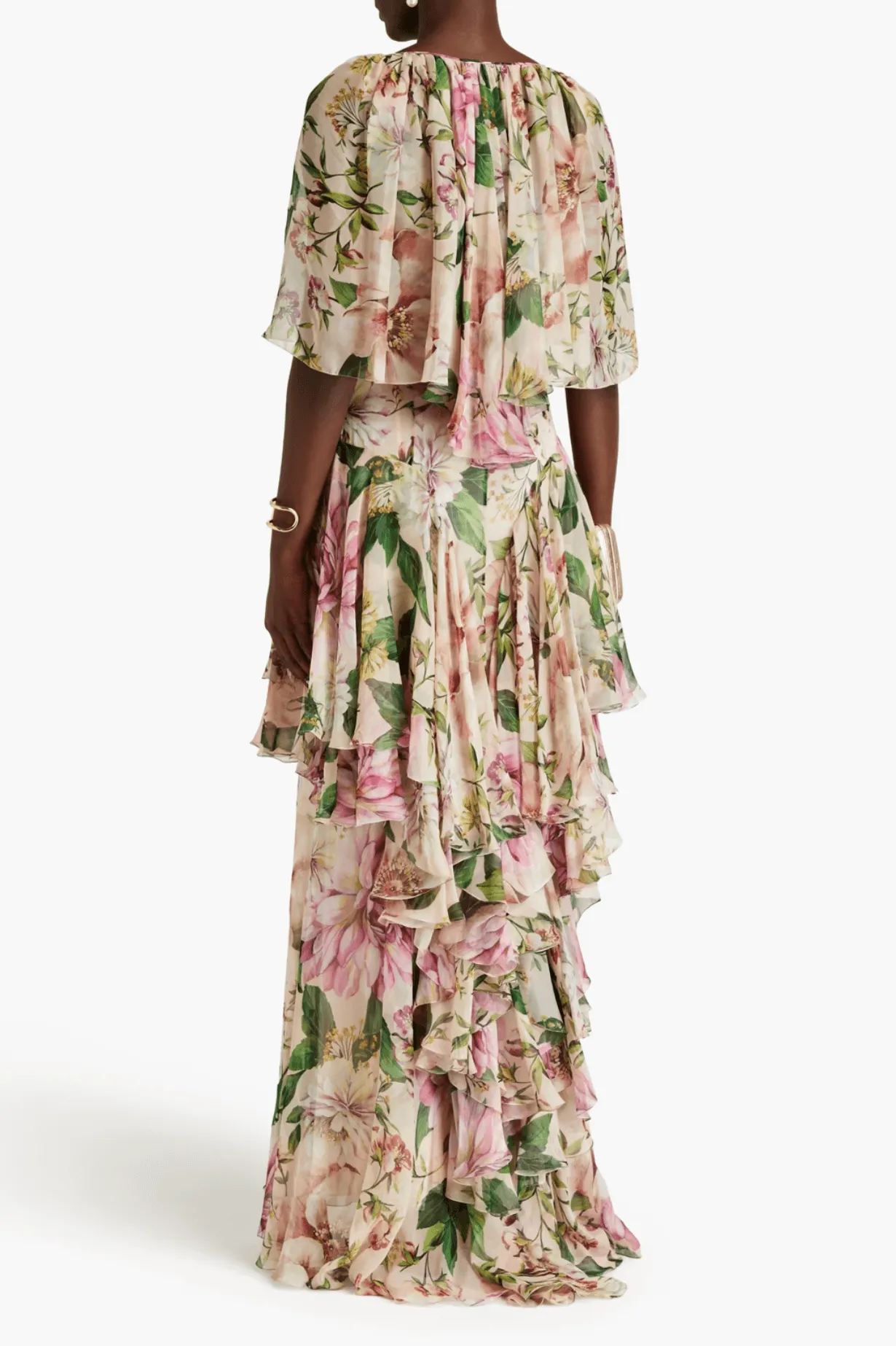 Dolce & Gabbana Tiered Floral-Print Maxi Dress In Pink