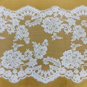 Double Sided Beaded Floral Lace Trimming Corded Embroidered on 100% Poly. Net Mesh | Lace USA - 97129W/2-HB