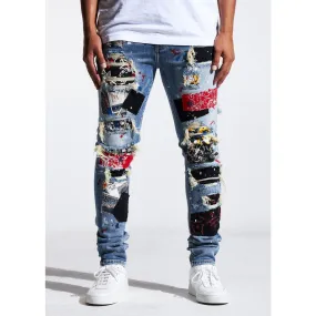 Embellish Blue Patchwork Rebel Rip & Repair Denim Jeans (EMBSP121-112)