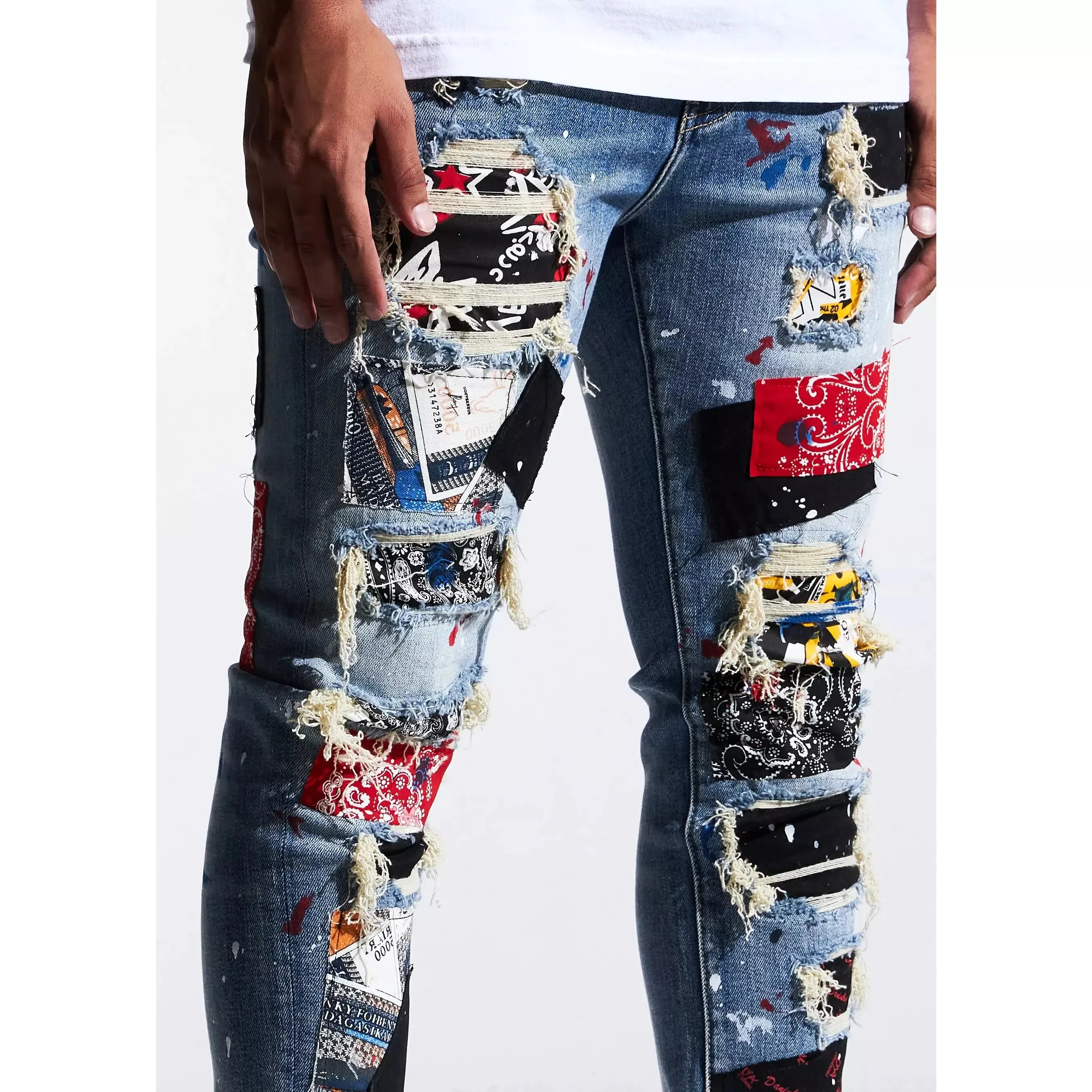 Embellish Blue Patchwork Rebel Rip & Repair Denim Jeans (EMBSP121-112)