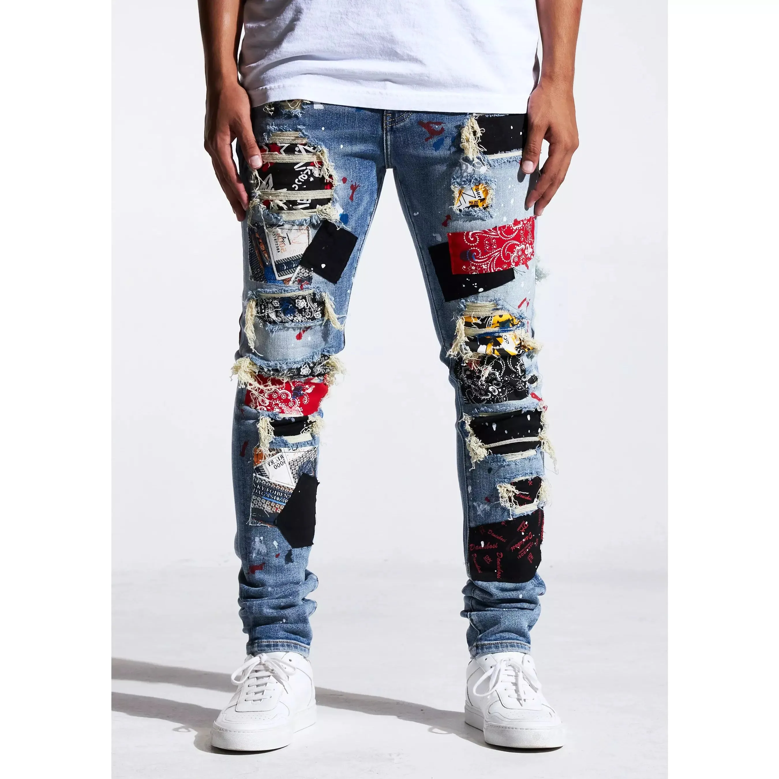 Embellish Blue Patchwork Rebel Rip & Repair Denim Jeans (EMBSP121-112)