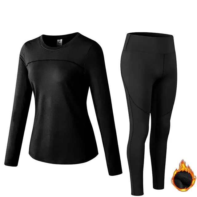 Fleece Ladies Quick Dry Stretch Yoga Running Set Sportswear Workout Tracksuit