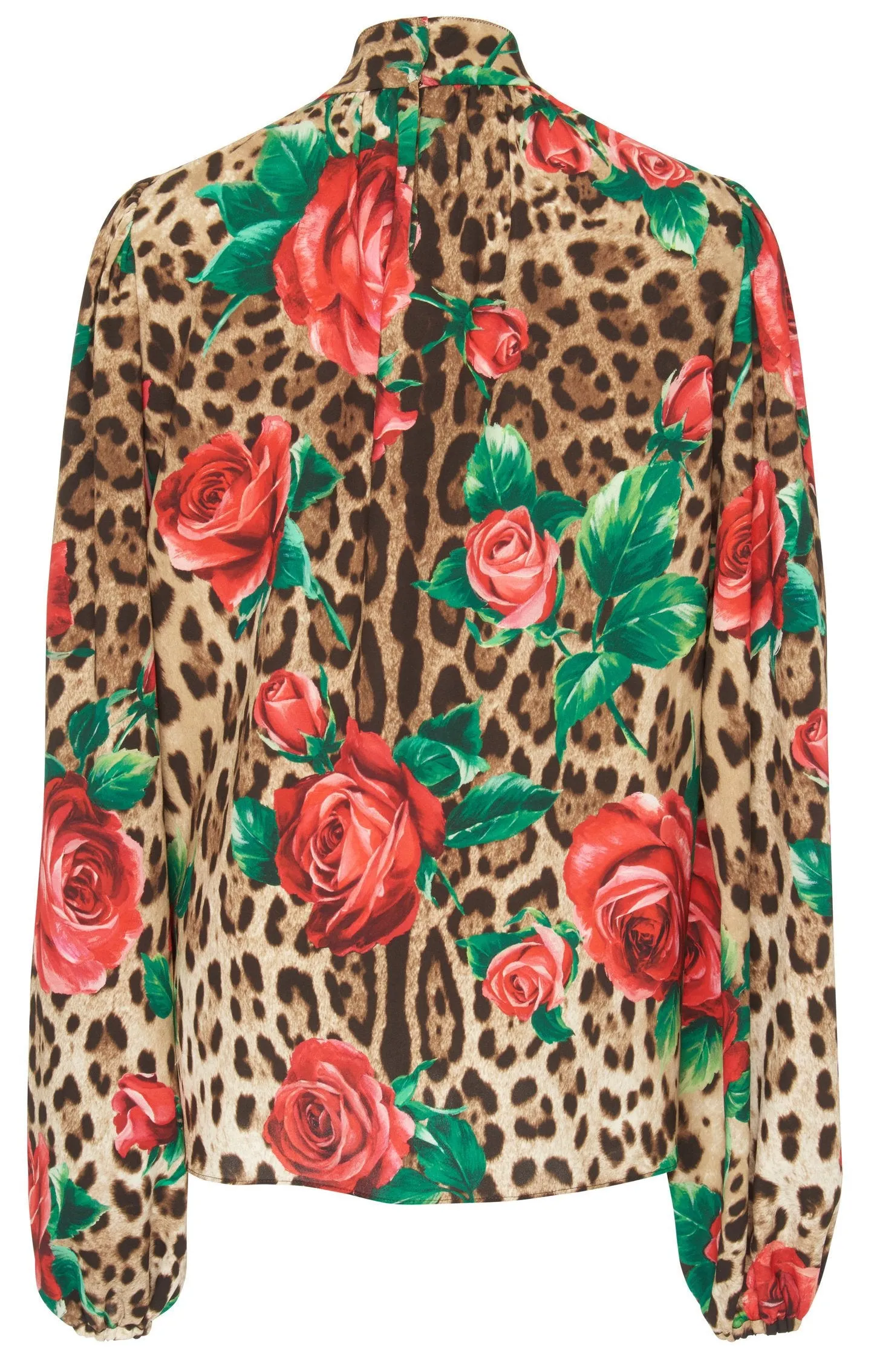 Floral And Leopard Crepe Pussybow Blouse