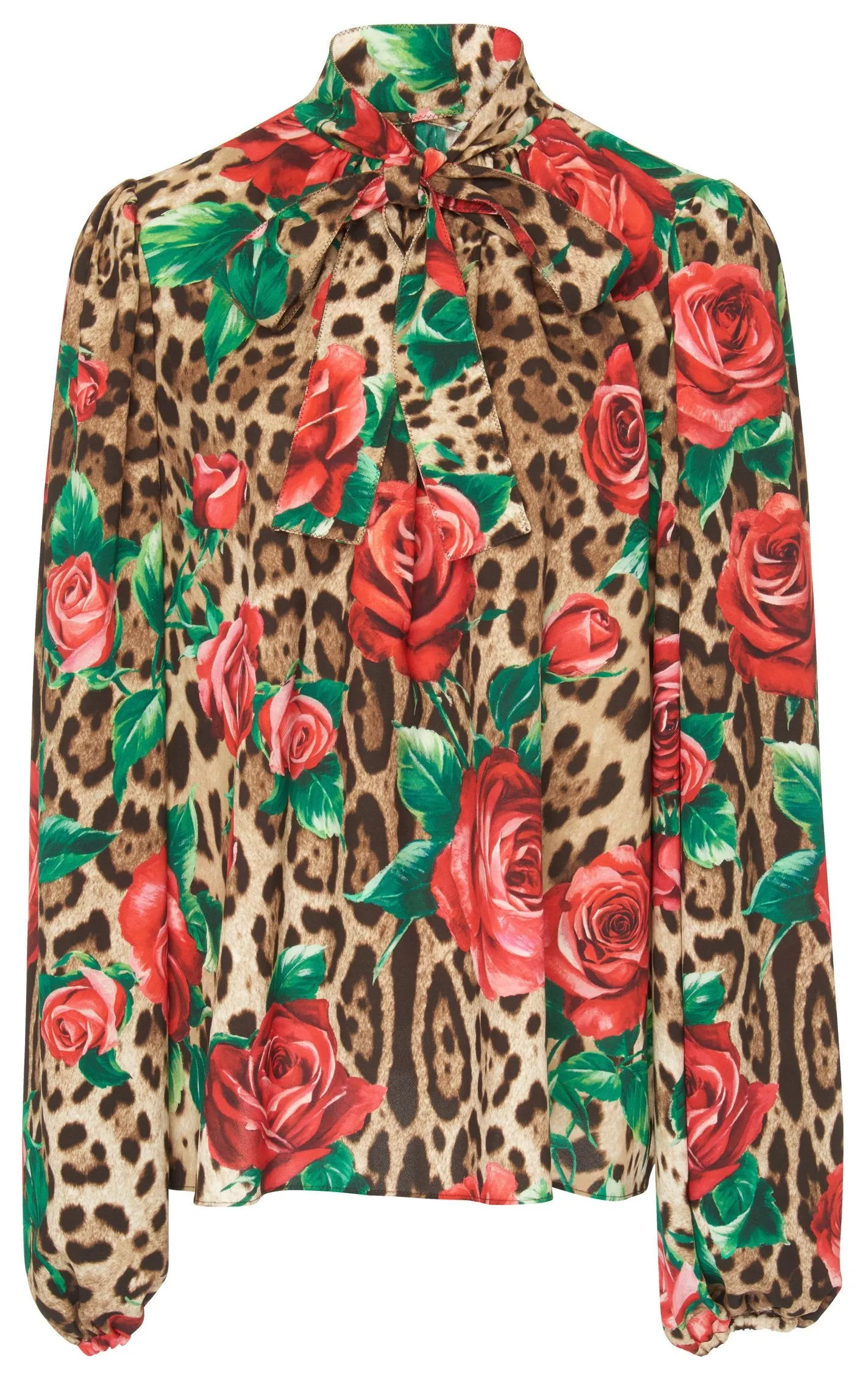 Floral And Leopard Crepe Pussybow Blouse