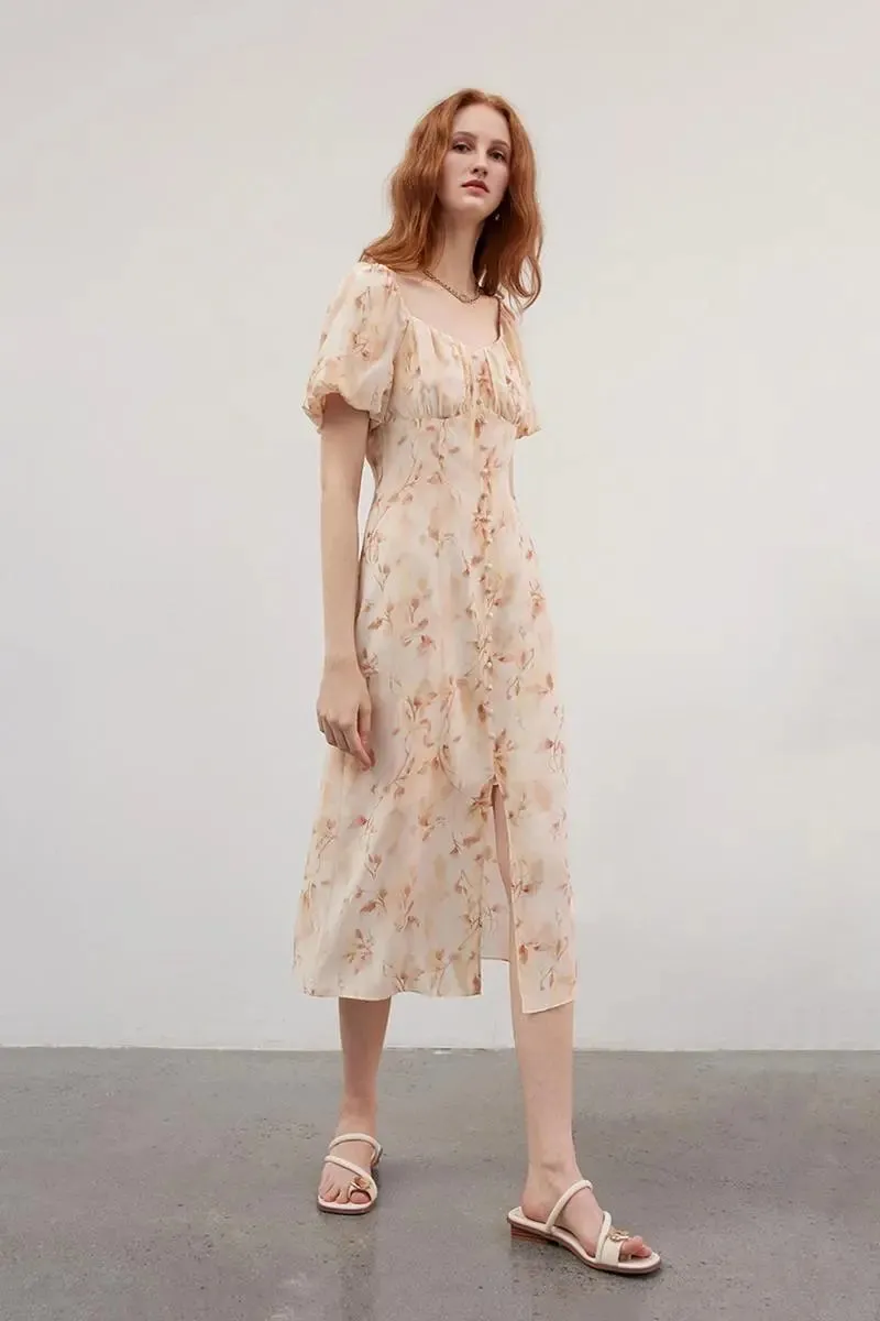 Floral Print Mulberry Silk Dress