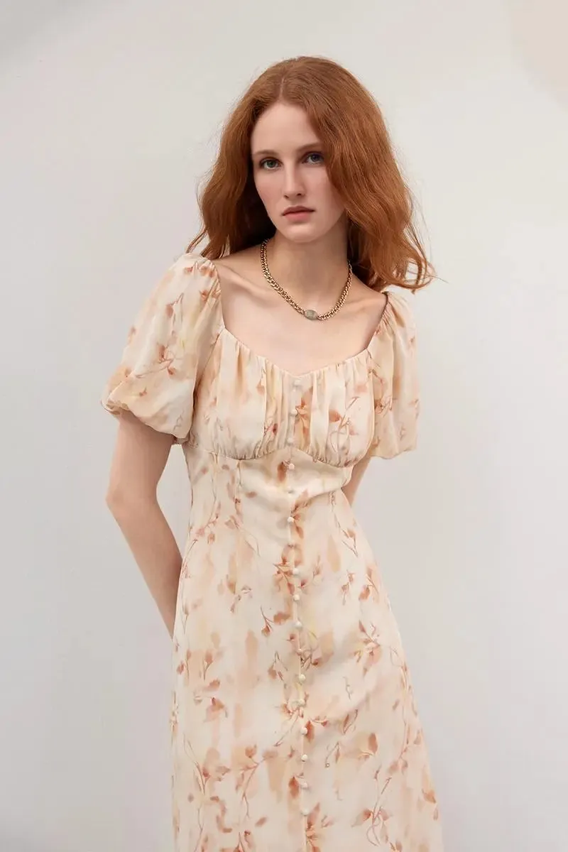 Floral Print Mulberry Silk Dress