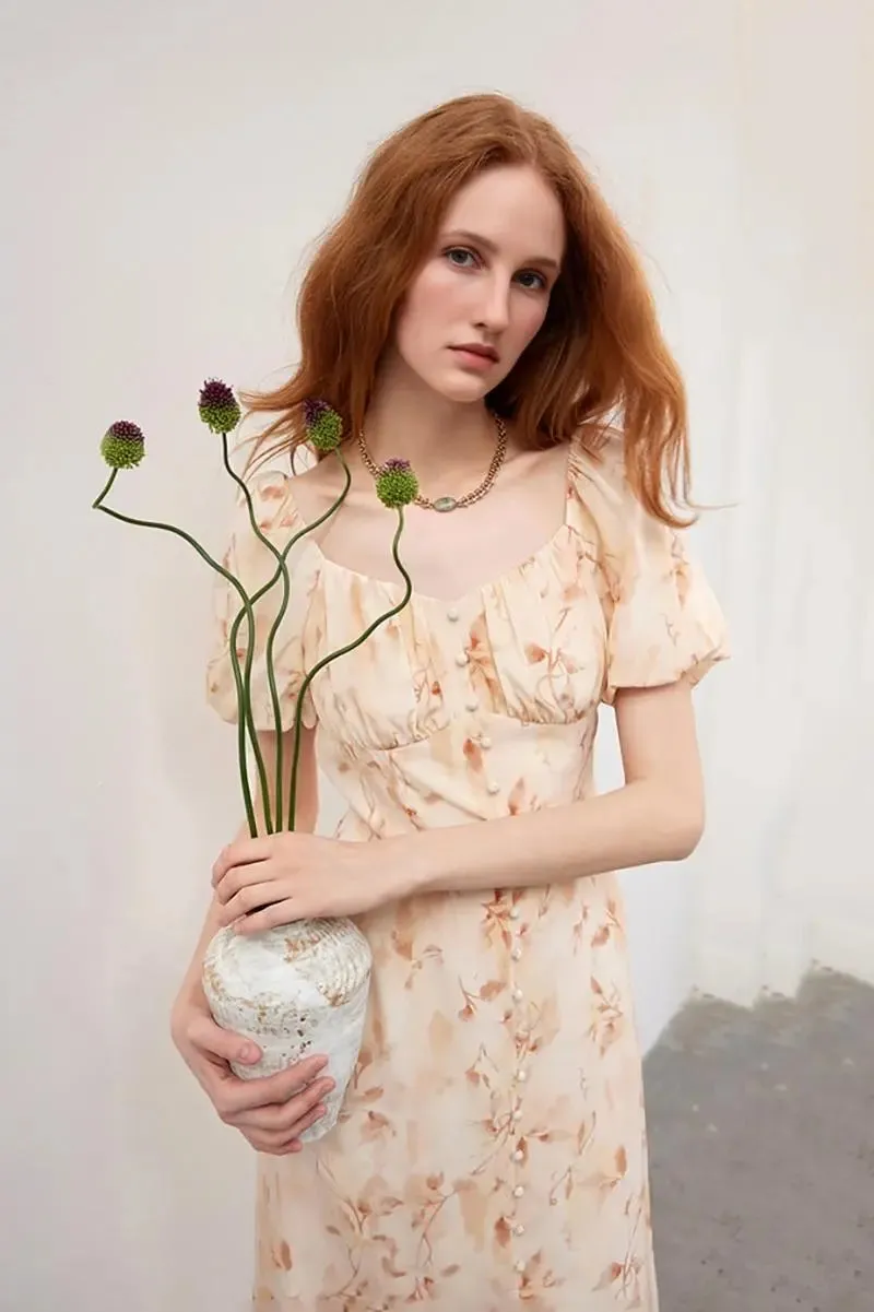 Floral Print Mulberry Silk Dress