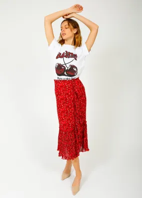 GANNI F8872 Pleated Georgette Flounce Skirt in Racing Red