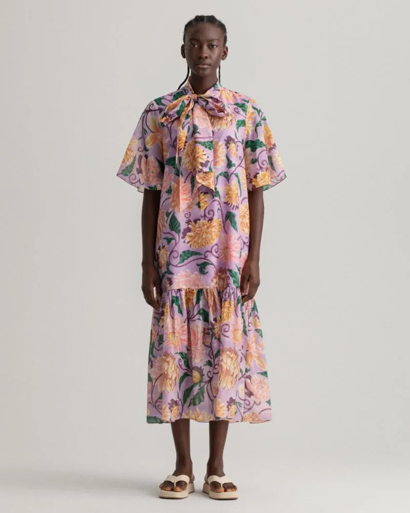 Gant Apparel Womens DAHLIA PRINT COTTON SILK DRESS 519/CROCUS PURPLE