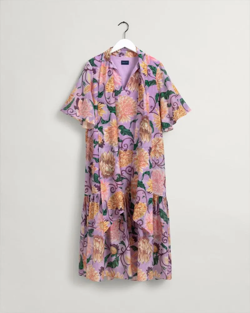 Gant Apparel Womens DAHLIA PRINT COTTON SILK DRESS 519/CROCUS PURPLE